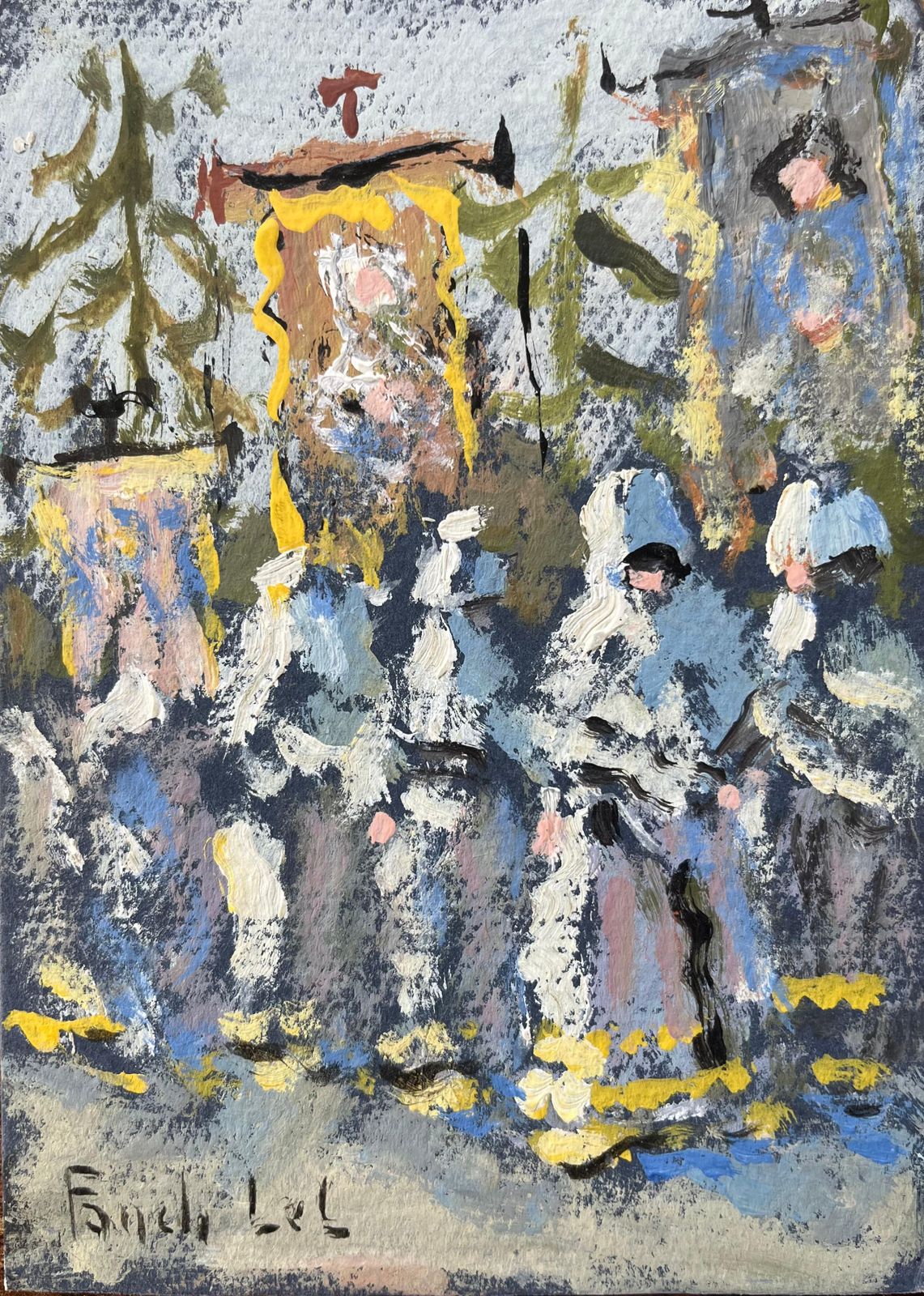 Fanch Lelfrench Impressionist Oil Painting Of La Procession Du Folgoët, Brittany2007