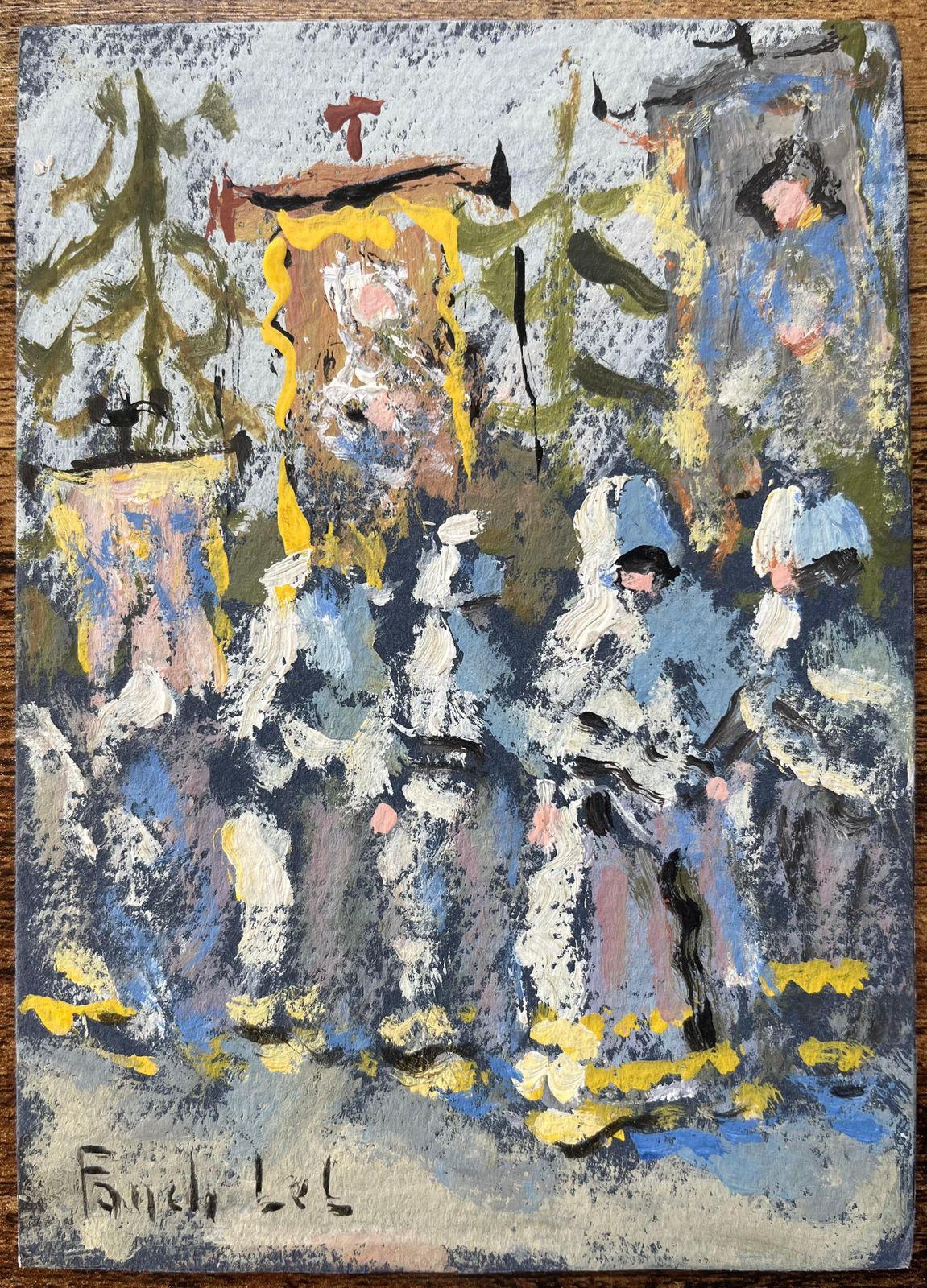 Fanch Lelfrench Impressionist Oil Painting Of La Procession Du Folgoët, Brittany2007 photo furniture