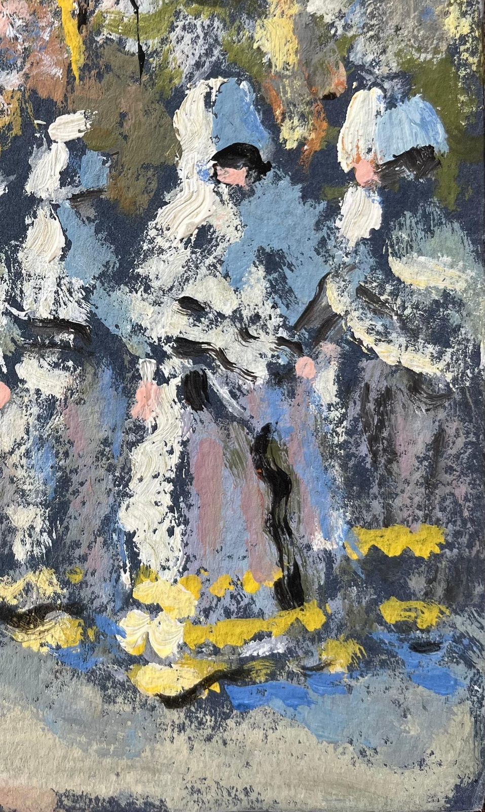 Fanch Lelfrench Impressionist Oil Painting Of La Procession Du Folgoët, Brittany2007 photo for sale