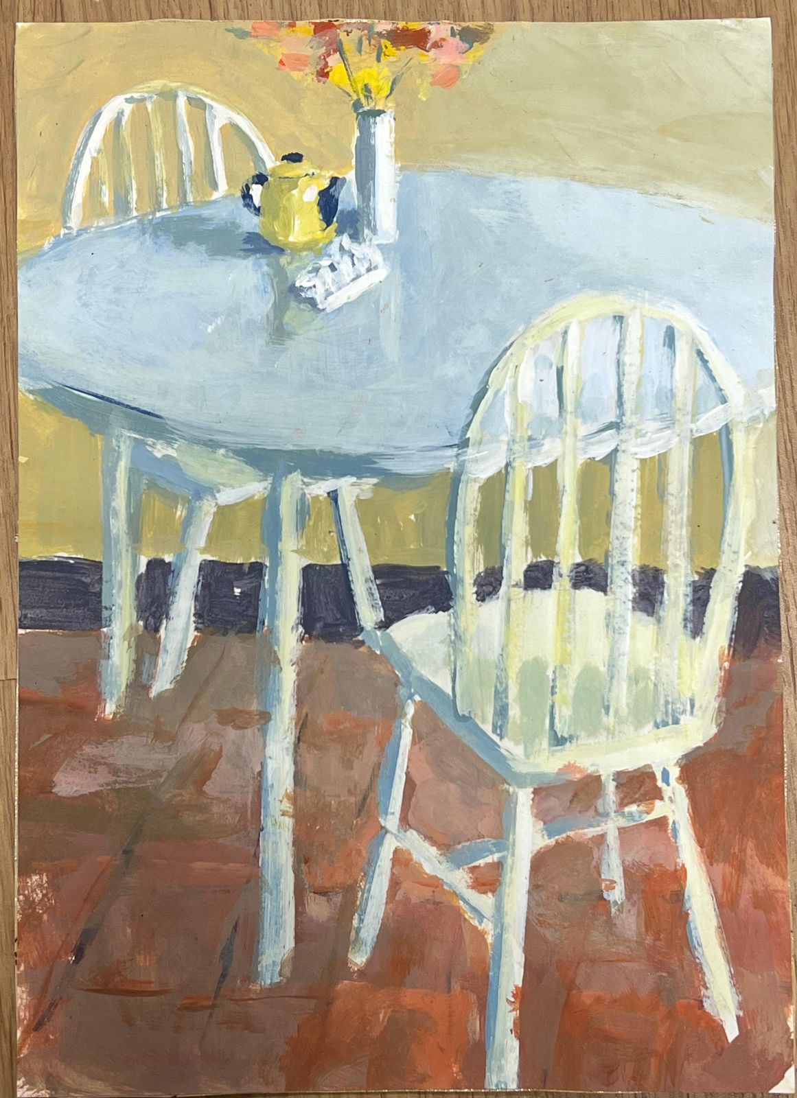 Helen Greenfieldcontemporary British Modernist Oil Painting Kitchen Table & Chairs Still Life photo furniture
