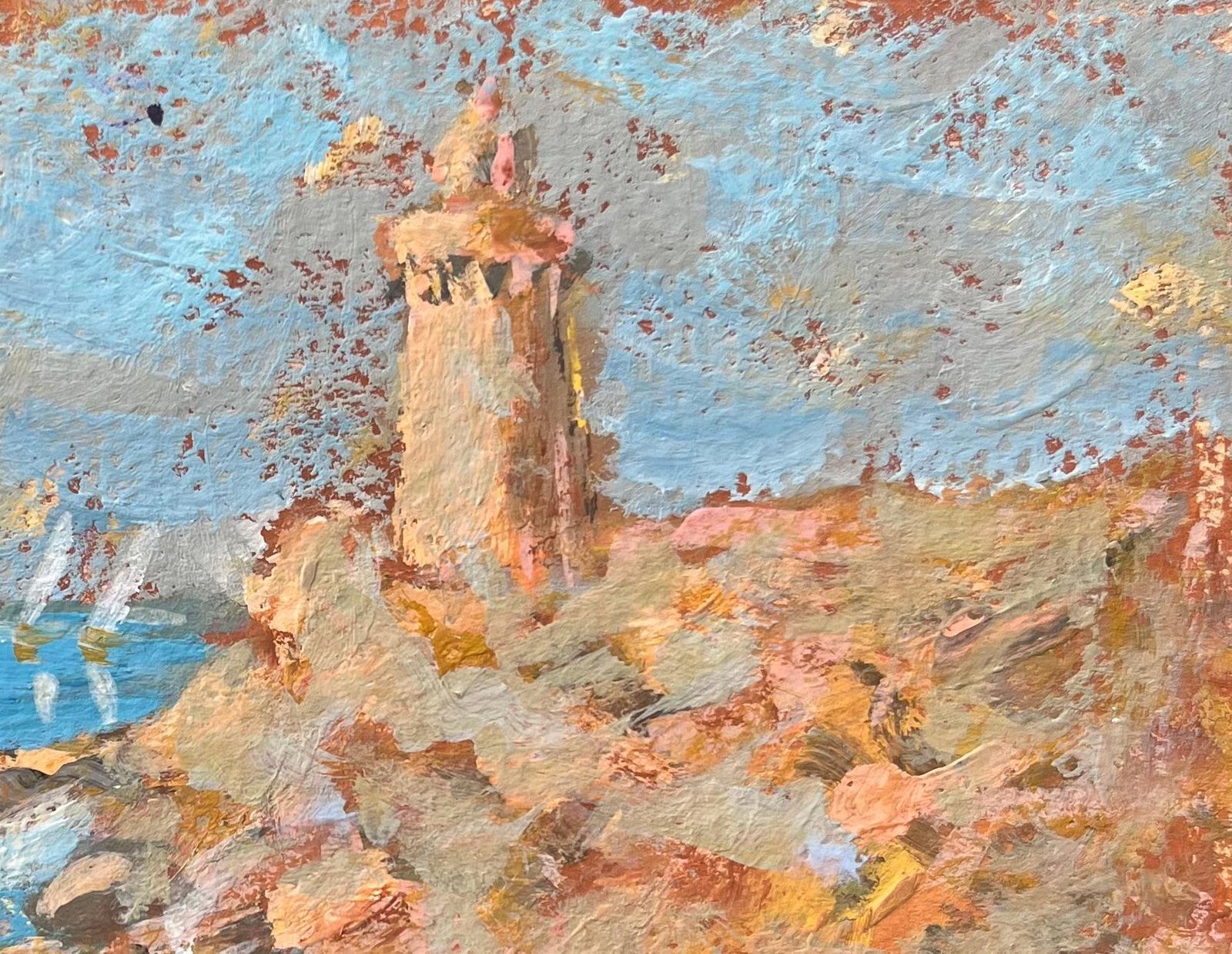 Fanch Lelfrench Impressionist Oil Painting Of A Lighthouse At Finistère Nord2006 photo for sale