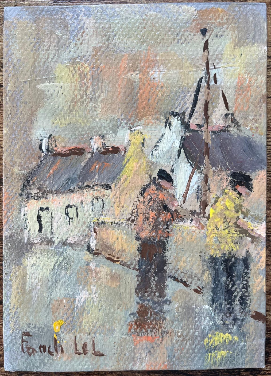 Fanch Lelfrench Impressionist Oil Painting Of A Scene Of Two Figures Along A Quiet Harbor2006 photo furniture