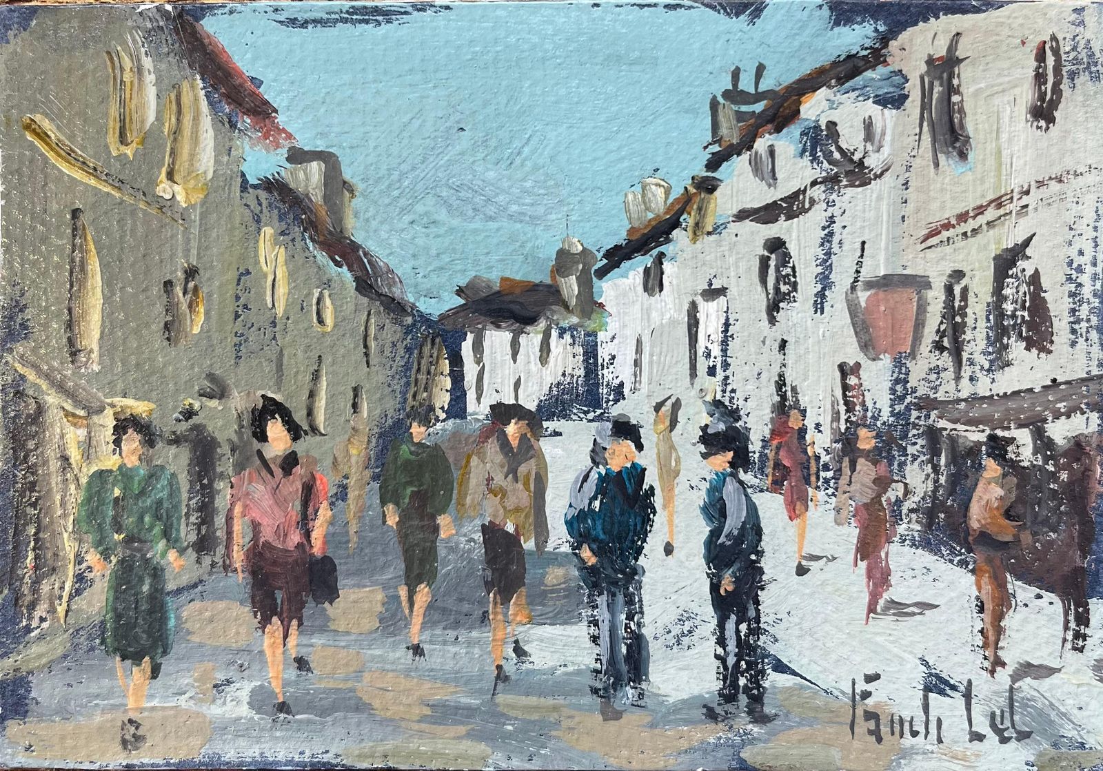 Fanch Lelfrench Impressionist Oil Painting Of A Bustling Village Of Dol De Bretagne2004
