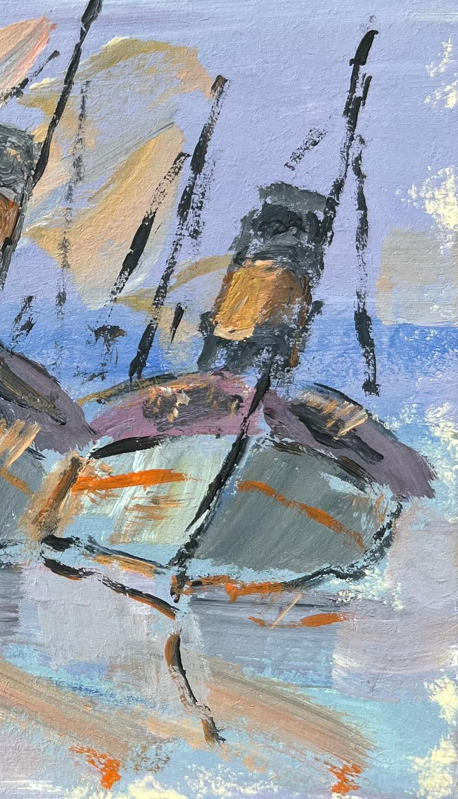 Fanch Lelfrench Impressionist Oil Painting Of Docked Boats In A Harbor20th Century photo for sale