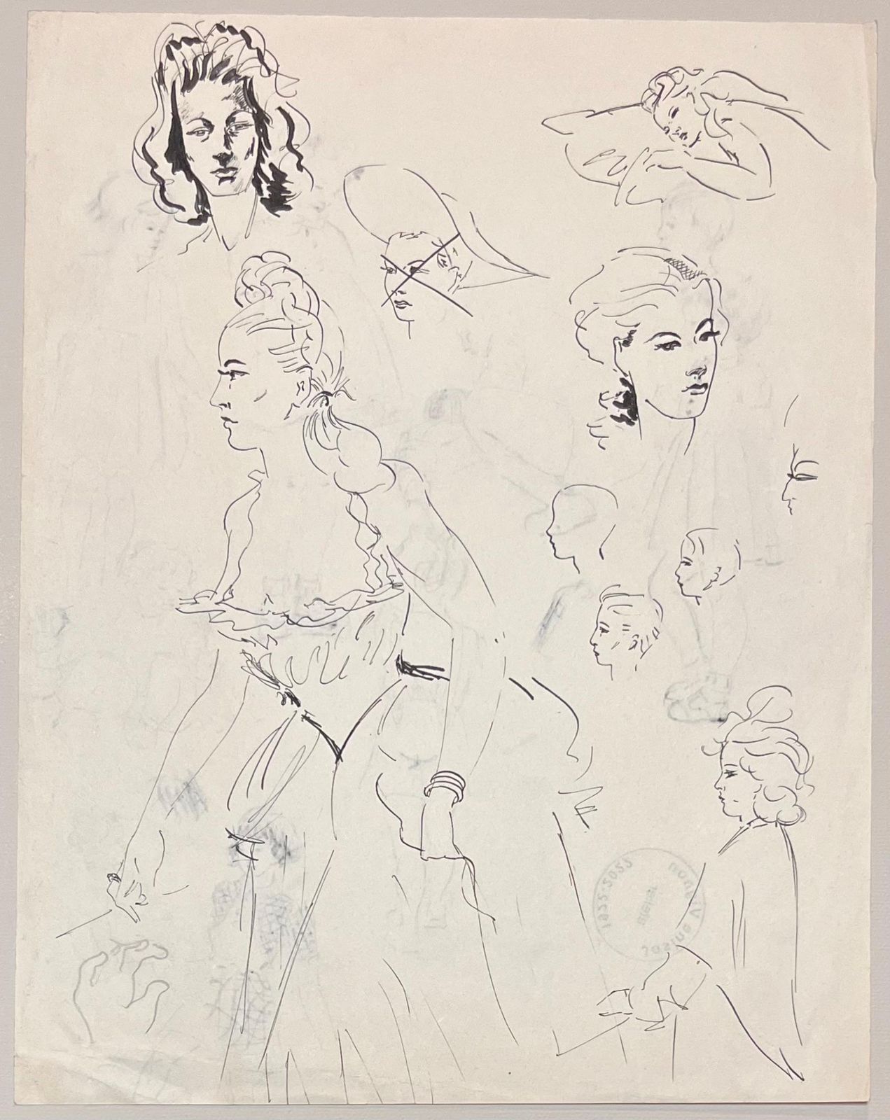 Josine Vignonmid Century French Ink Sketches Of Women In Elegant Attire1950's photo furniture
