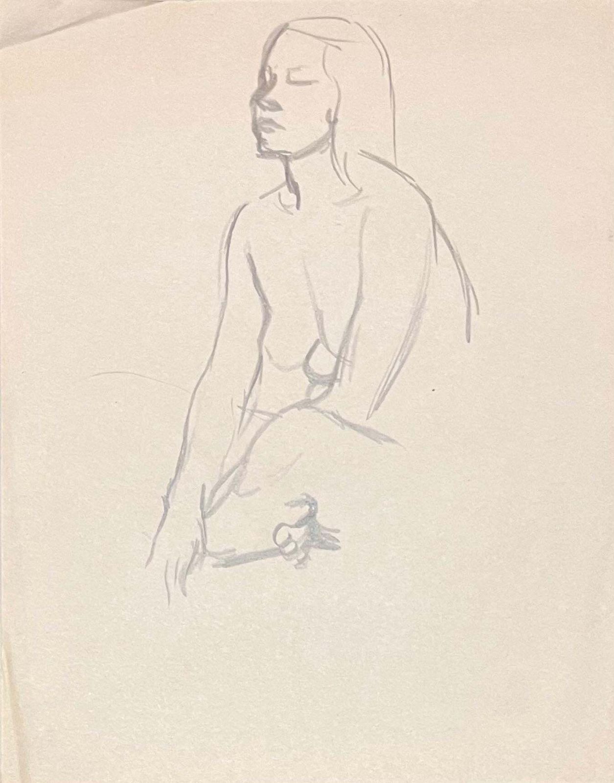 Josine Vignonmid Century French Pencil Study Of A Seated Female Nude1950's