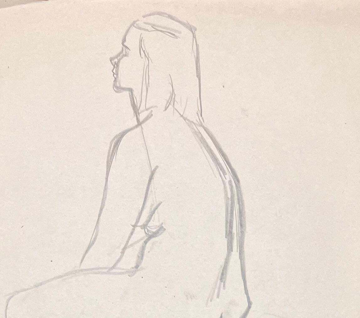Josine Vignonmid Century French Pencil Profile Study Of A Seated Female Nude1950's photo for sale