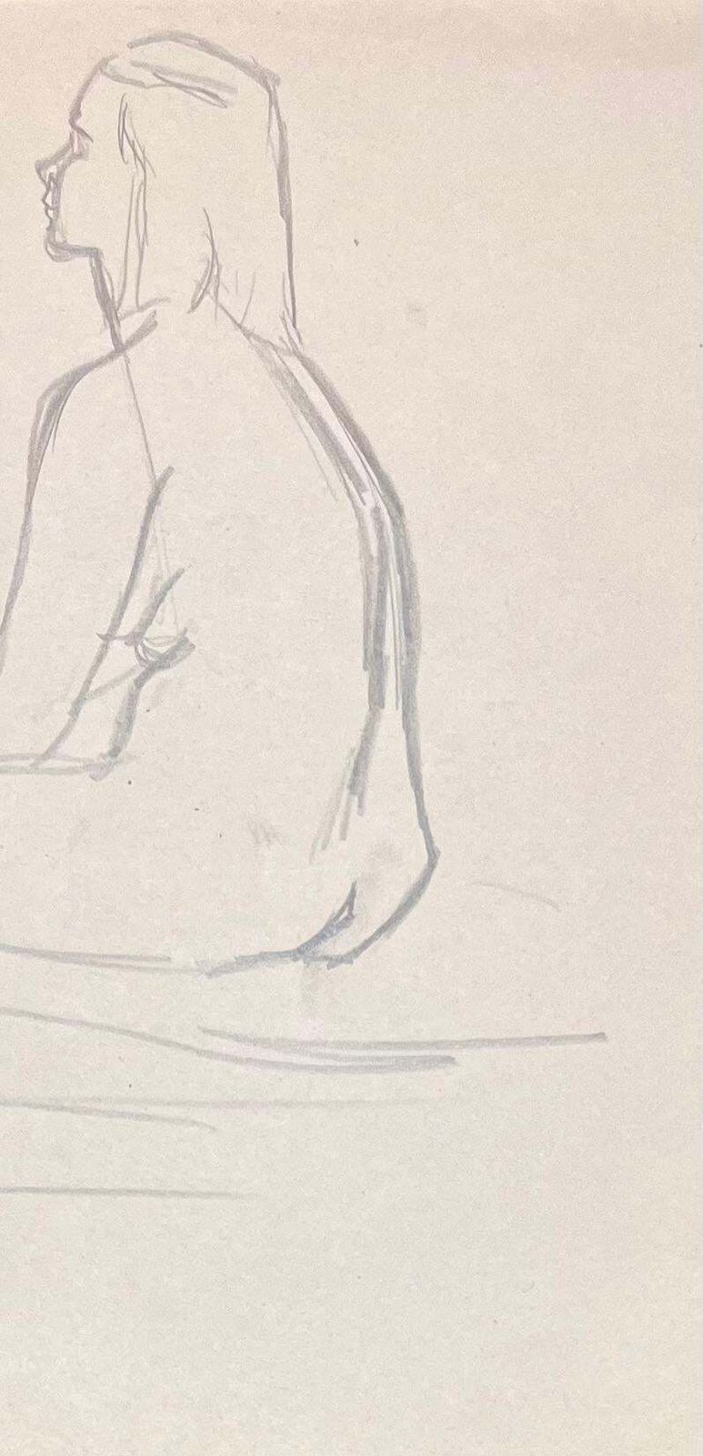 Josine Vignonmid Century French Pencil Profile Study Of A Seated Female Nude1950's photo Art