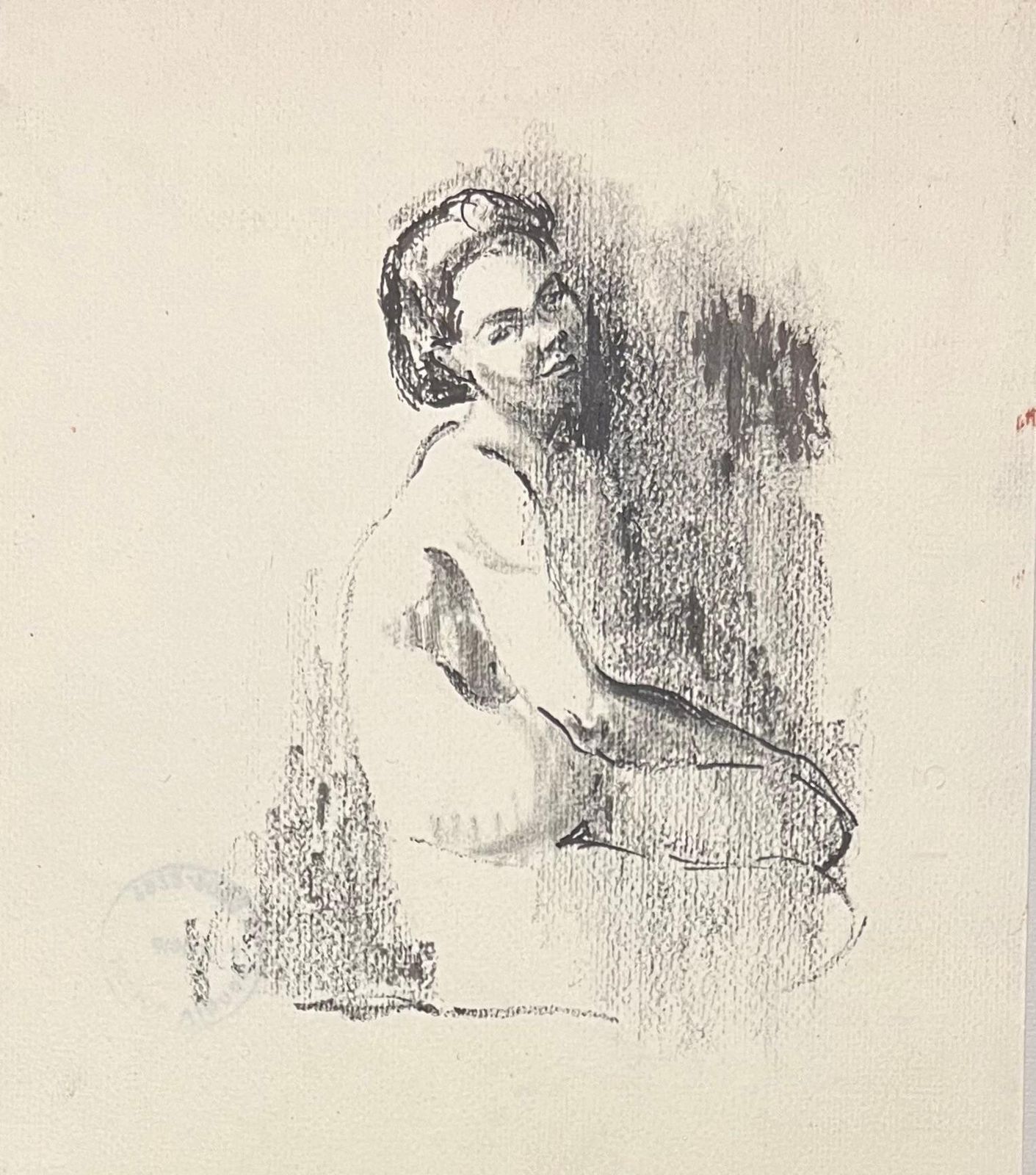 Josine Vignonmid Century French Illustration Of A Seated Nude Woman Drawing1950's