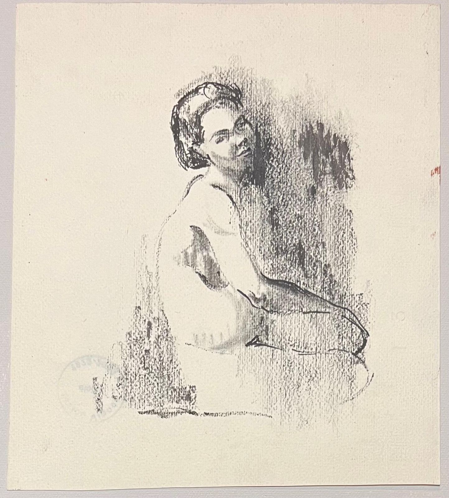 Josine Vignonmid Century French Illustration Of A Seated Nude Woman Drawing1950's photo furniture
