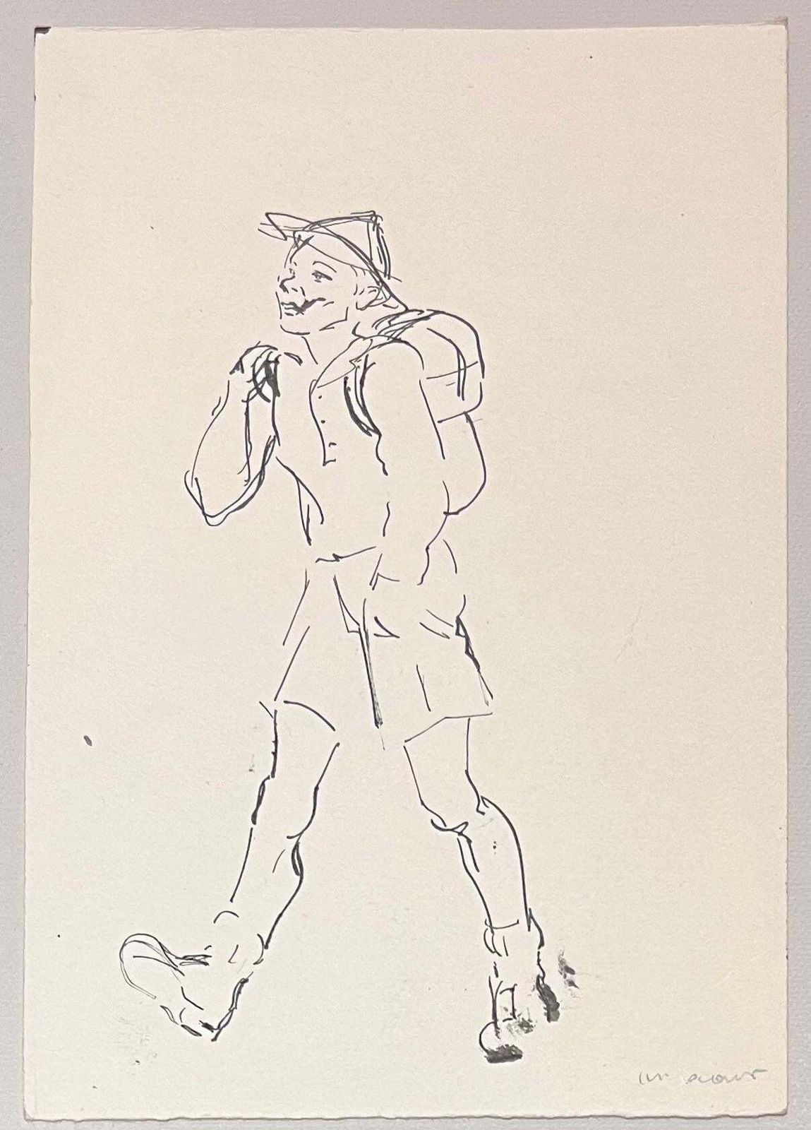 Josine Vignonmid Century French Ink Illustration Of A Happy Walker With Backpack1950's photo furniture