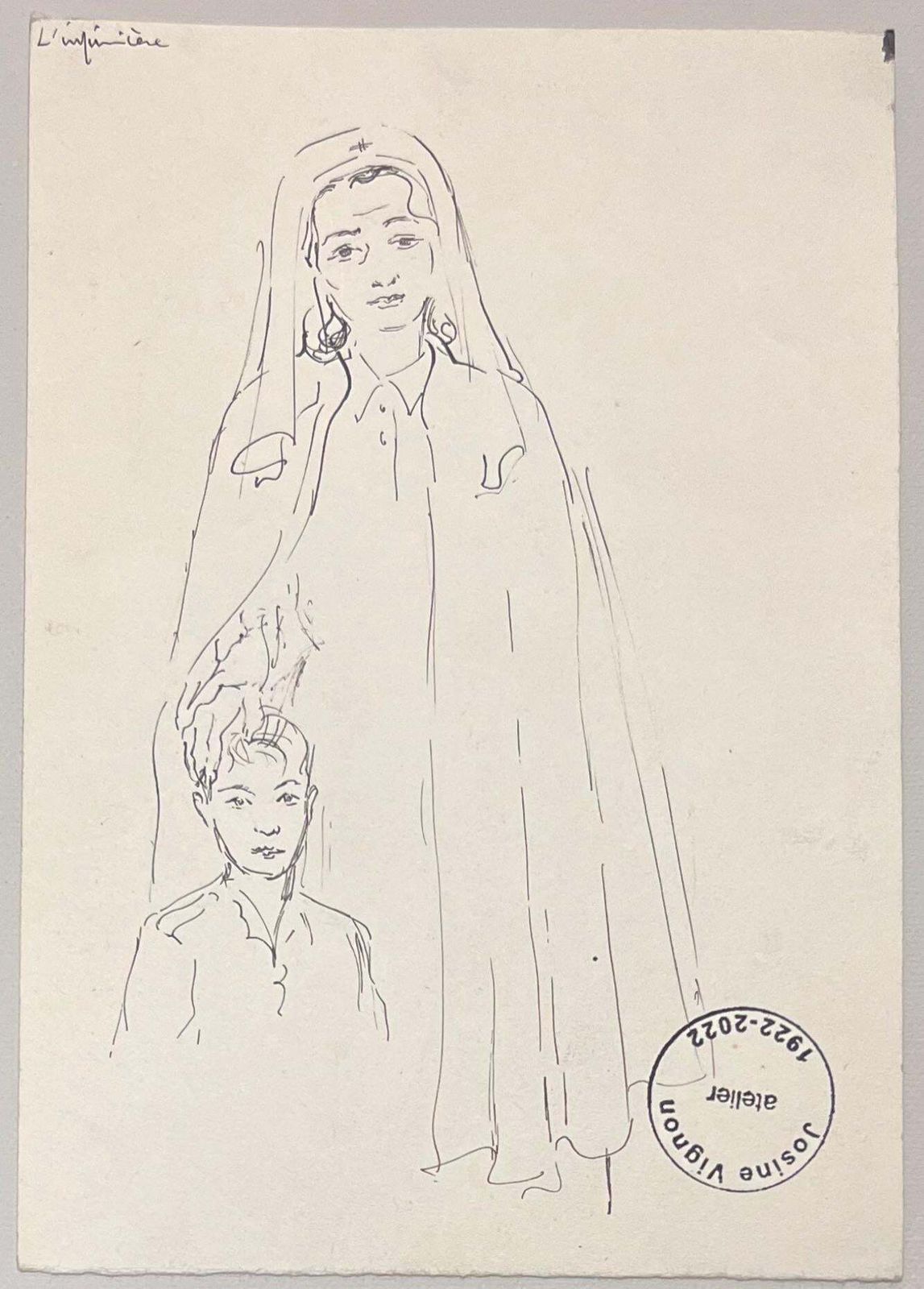 Josine Vignonmid Century French Ink Illustration Of A Happy Walker With Backpack1950's photo 113.0
