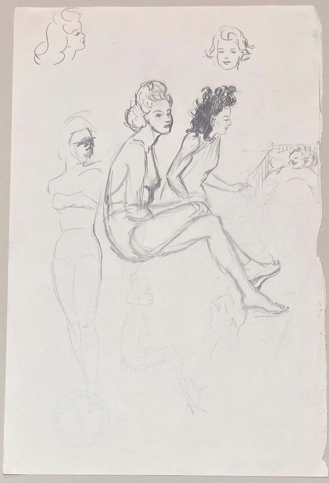 Josine Vignonmid Century French Pencil Studies Of Women In Various Poses1950's photo furniture
