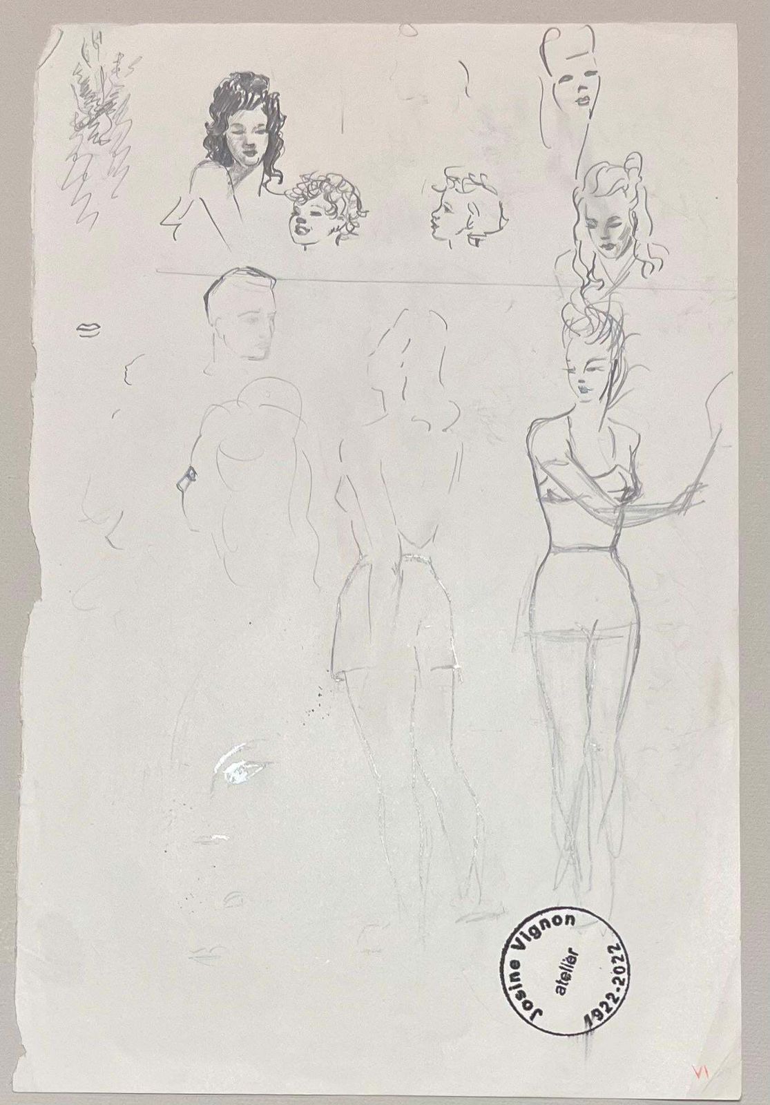 Josine Vignonmid Century French Pencil Studies Of Women In Various Poses1950's photo vinterior