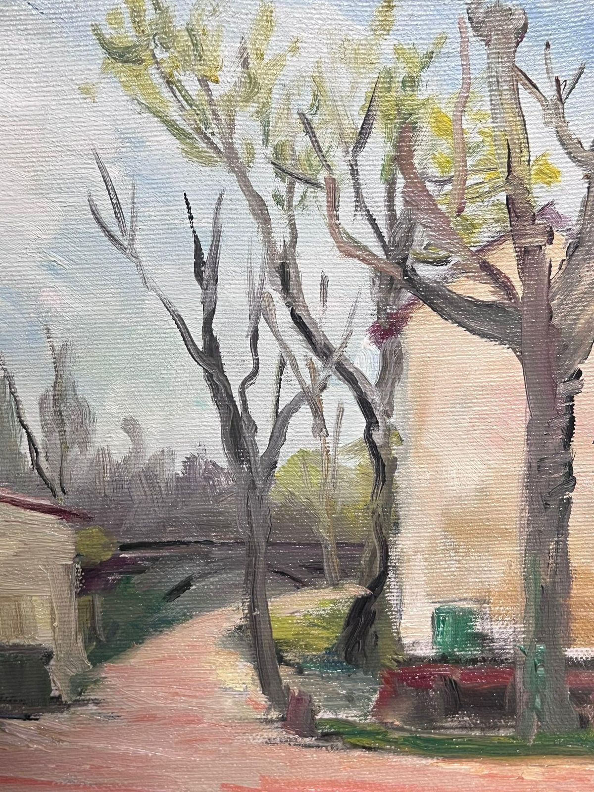 Regine Davidfrench Oil Tranquil Village Corner With Bare Trees And Warm Light1950's photo 758.0