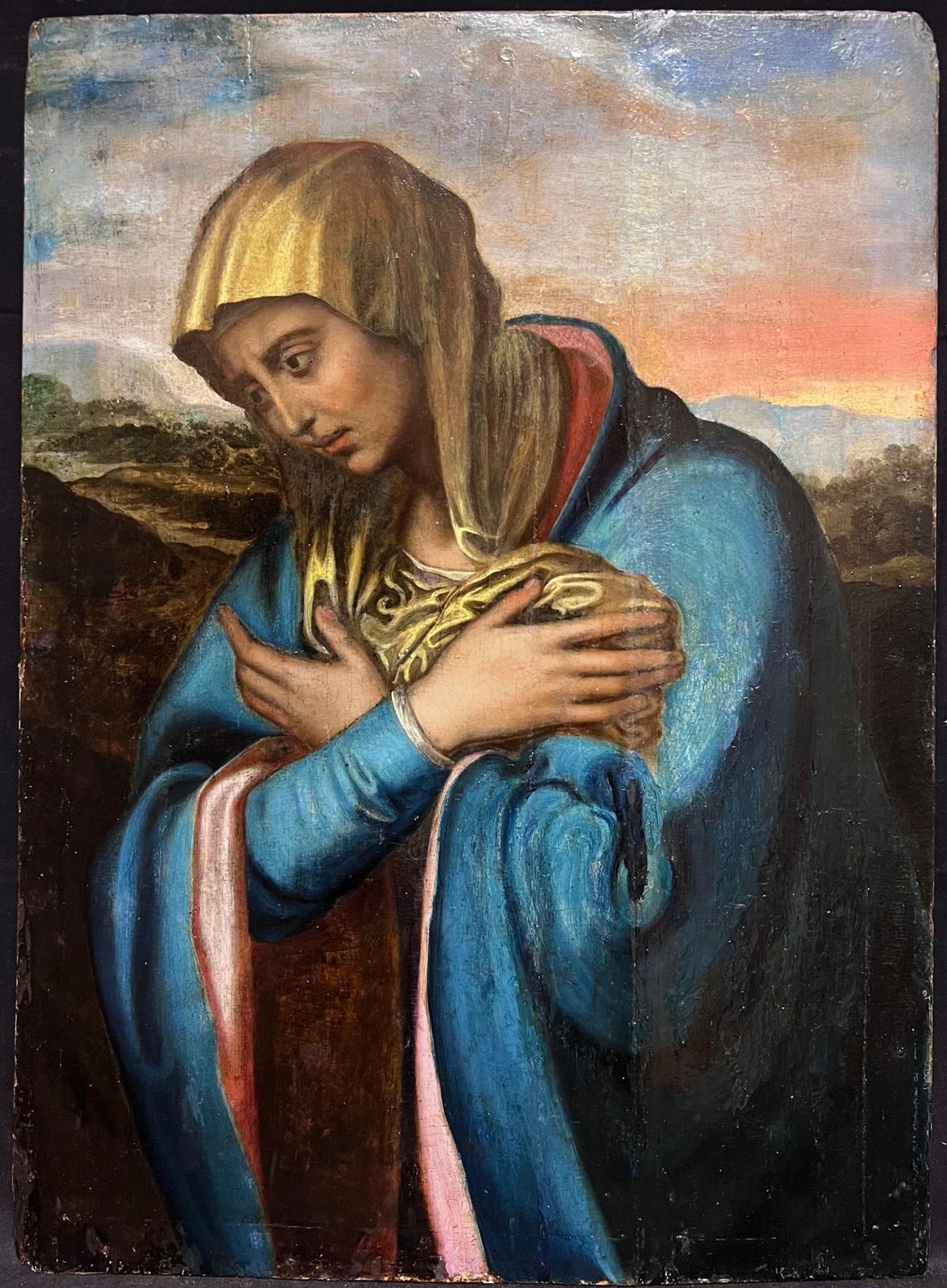 Very Rare Renaissance Old Master Oil Painting C. 1600 Oil On Panel The Madonnac. 1600 photo furniture