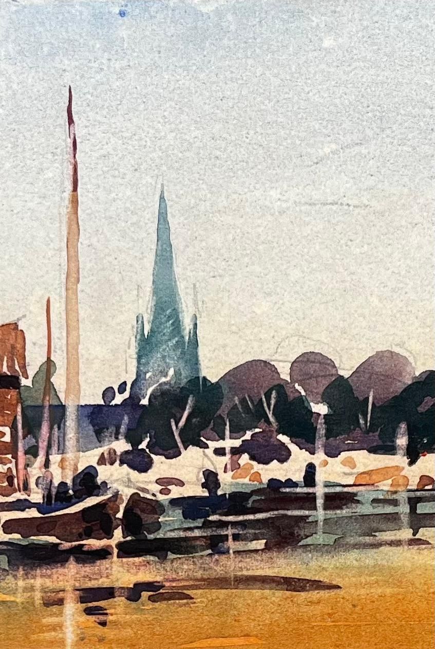Unknownfrench Impressionist Landscape Rural Harbour Scene With Church20th Century photo Art