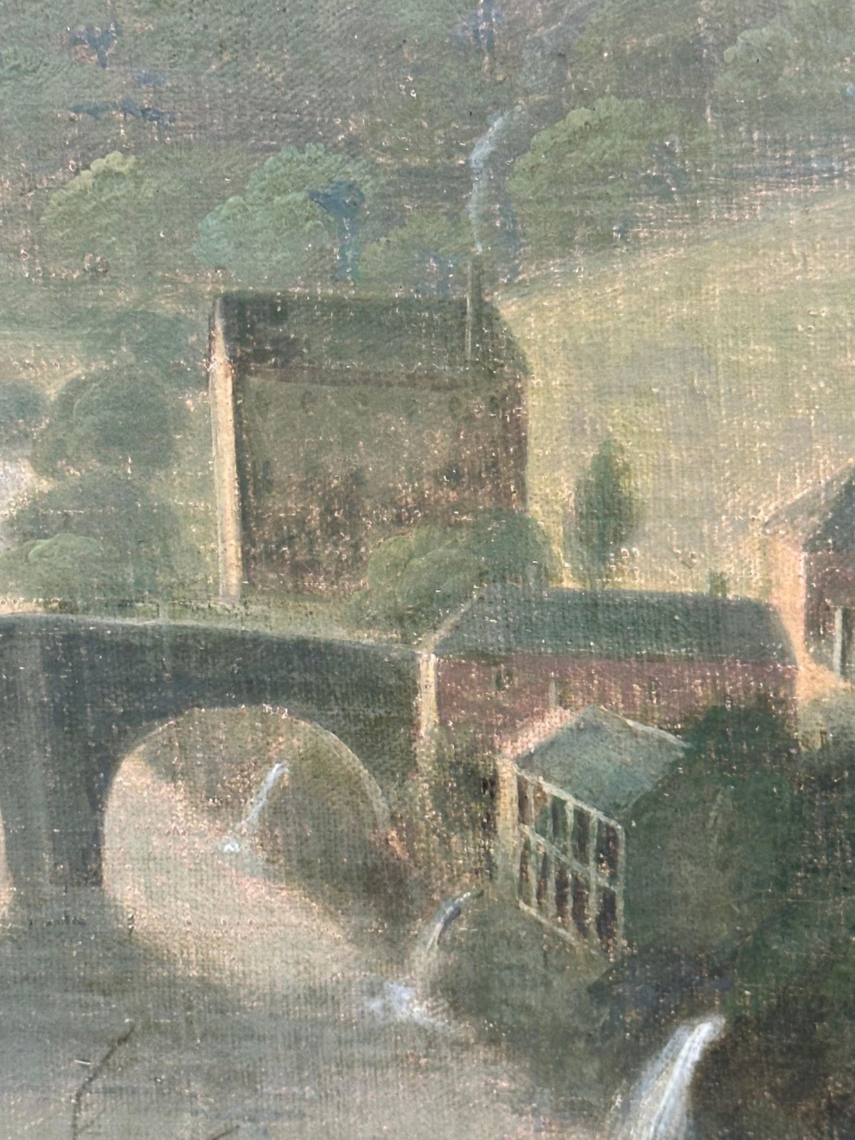 Art John Pennington (1773 1841) Huge Georgian 1820's English Oil Industrial Landscape With Mills Children Picnicc. 1820's photo