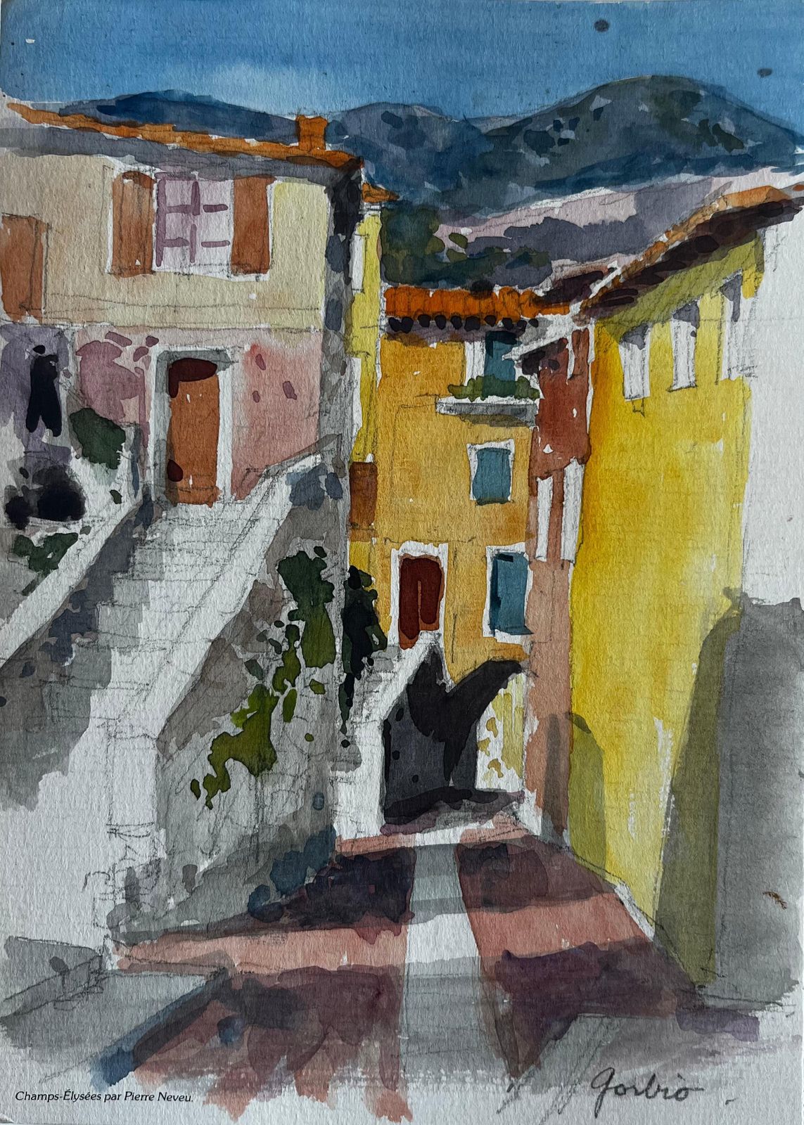 Pierre Neveugorbio Provence Village Steps Colourful Houses Hilltop Street Scene Landscape