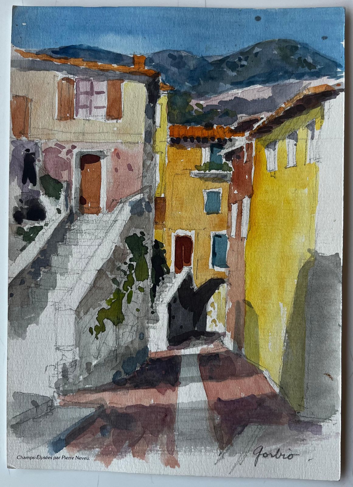 Pierre Neveugorbio Provence Village Steps Colourful Houses Hilltop Street Scene Landscape photo furniture
