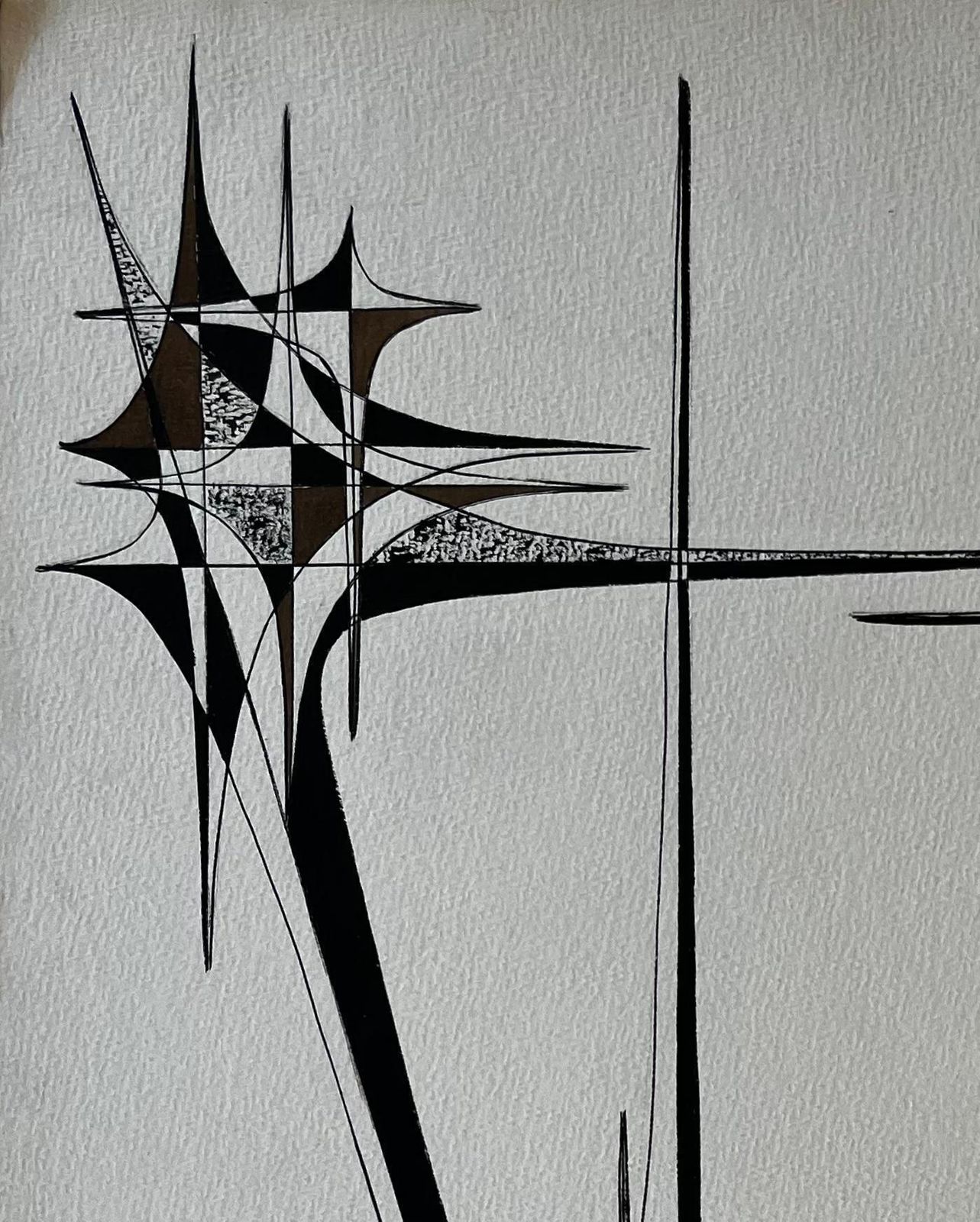Serge Guerin (1916)mid Century French Geometric Abstract Black And Brown Ink Drawing On Paper photo for sale
