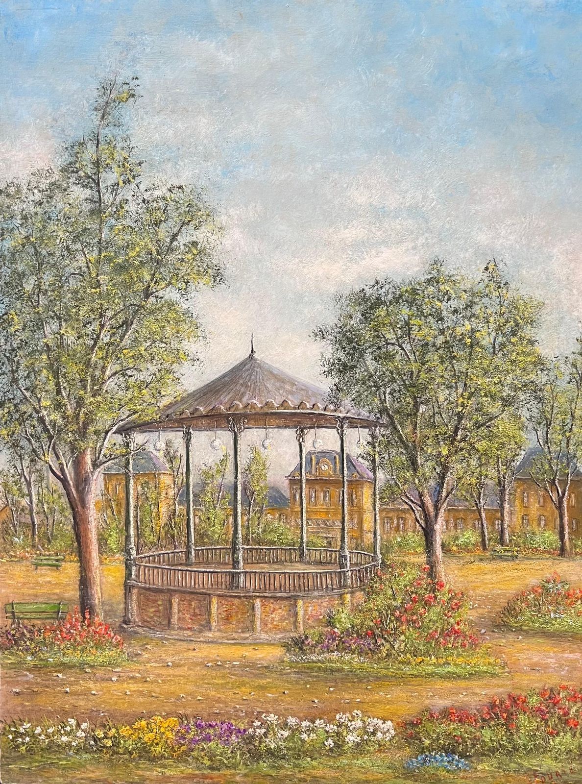 Jean Fouriesummer Grandstand In A Floral Garden Grounds Oil Landscape Painting