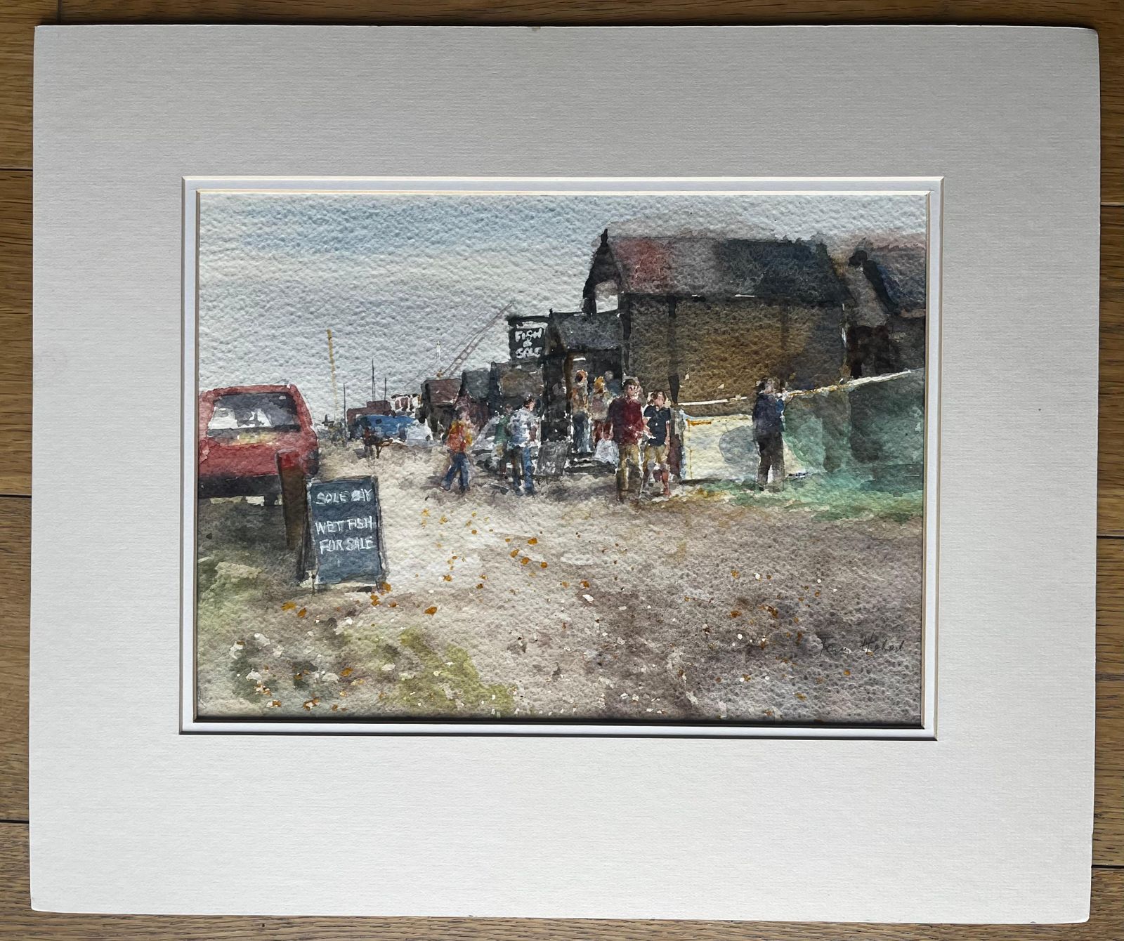 Anthony Herbertsouthwold Harbour Fish Market Scene With Figures And Sheds Original Watercolour photo vintage