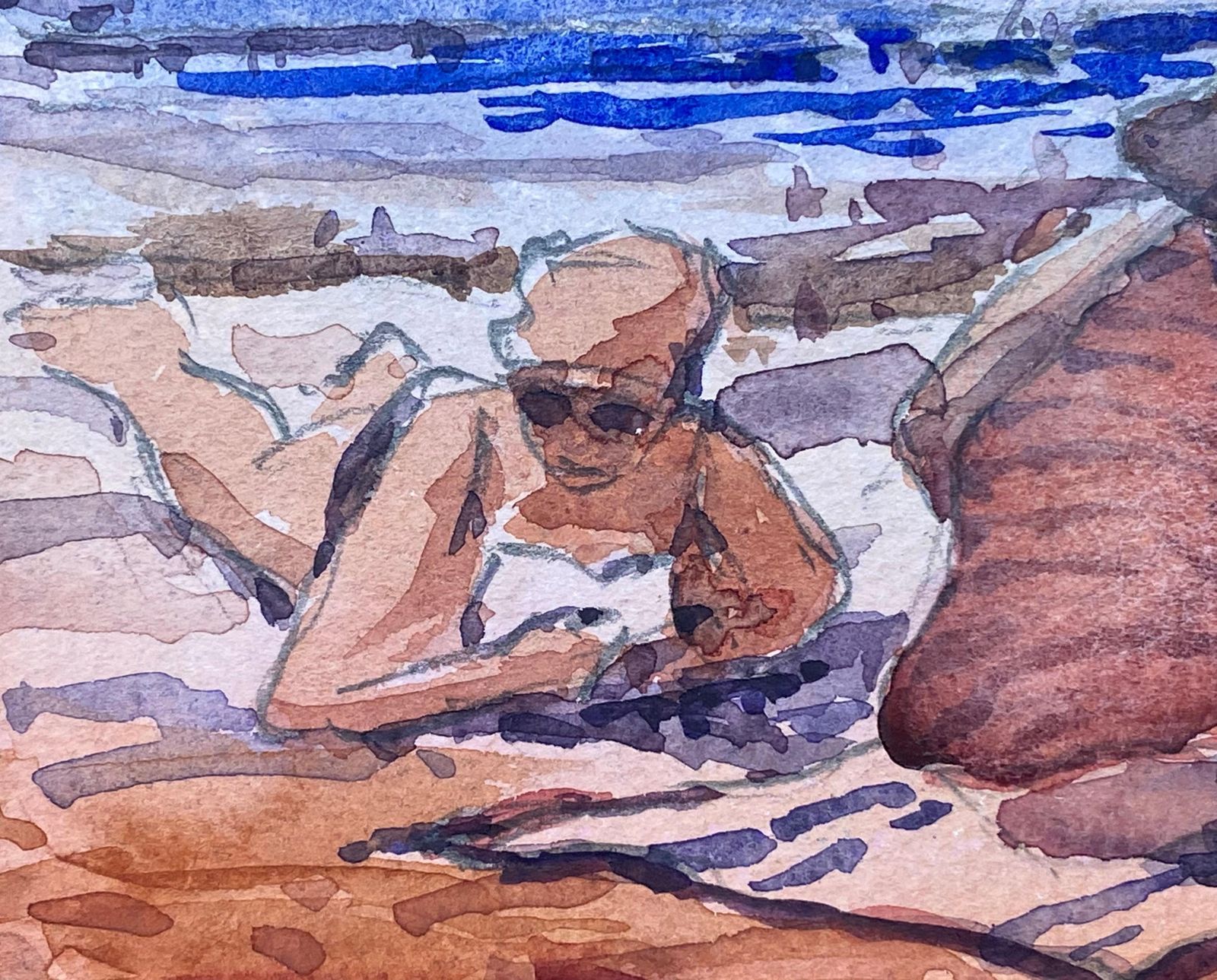 Unknownmaurice Mazeilie, French Impressionist Watercolour   Two Figures At The Beach20th Century photo 132.0