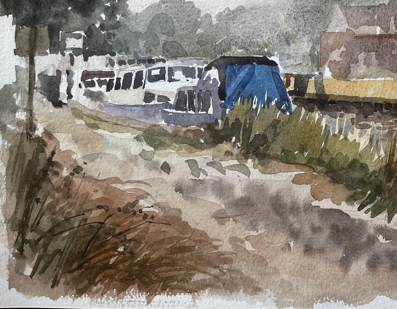 Anthony Herbertcanal Boats By Boveney Lock Windsor In Summer Light Watercolour 19951995 photo vinterior