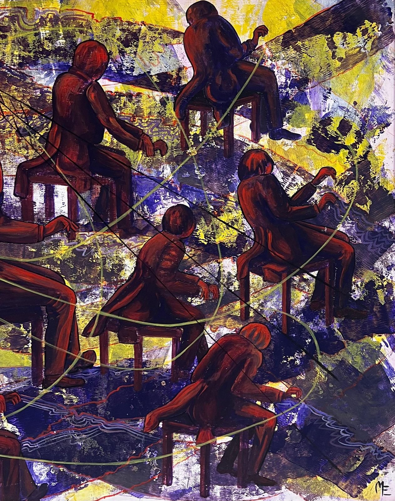 Mary Edwardslarge British 20th Century Abstract Painting The Piano Concert Figurative Work photo vinterior