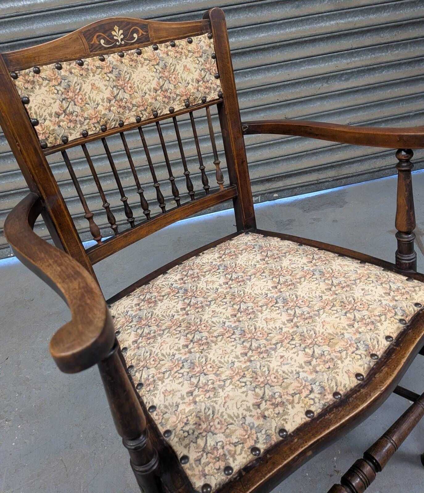 Pair Of Mid Victorian Inlaid Spindled Back Salon Elbow Chairs photo vinterior