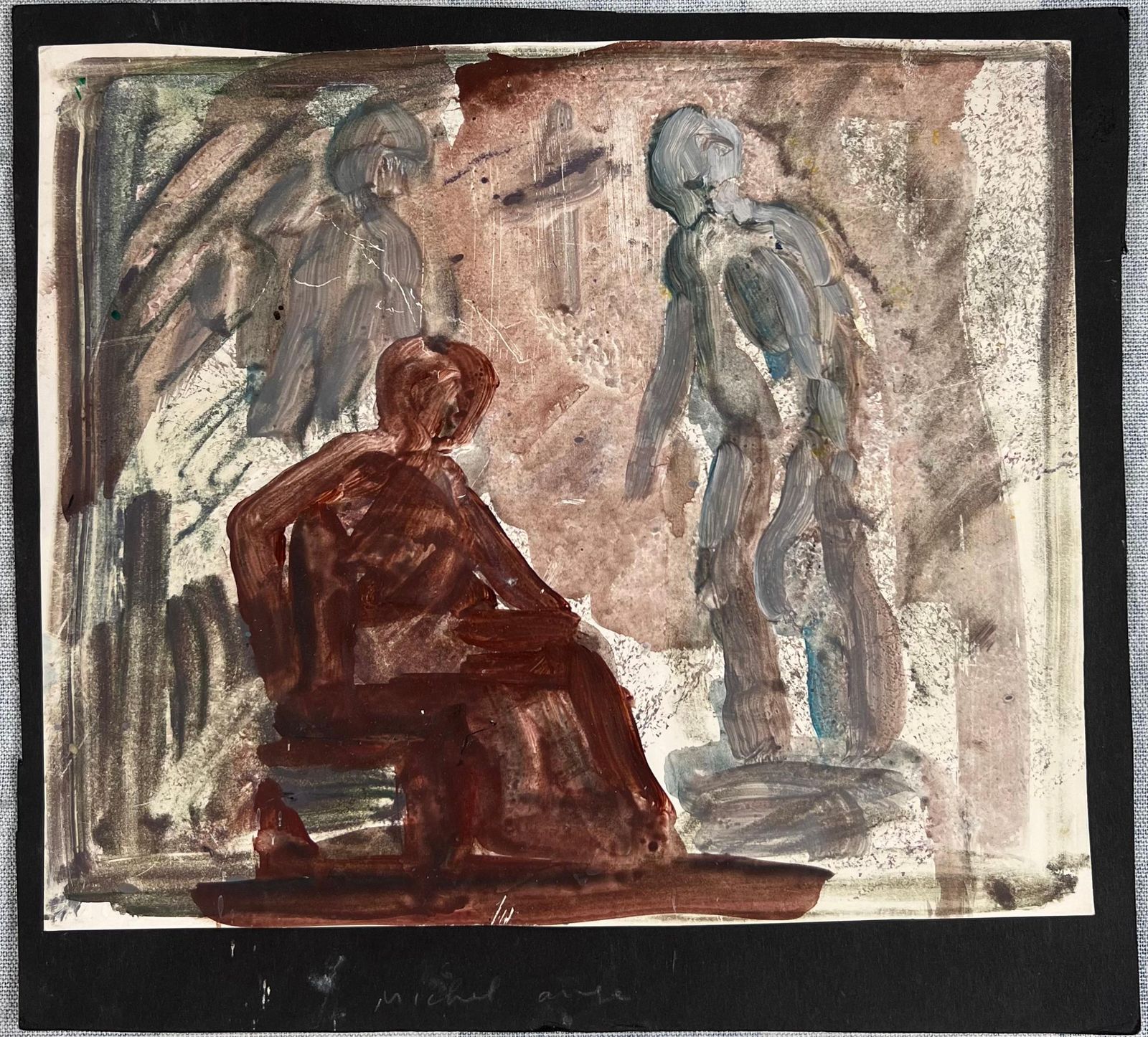 Robert Ladou Two Abstract Figures Original French Artwork Acrylic Painting 20th Century photo furniture