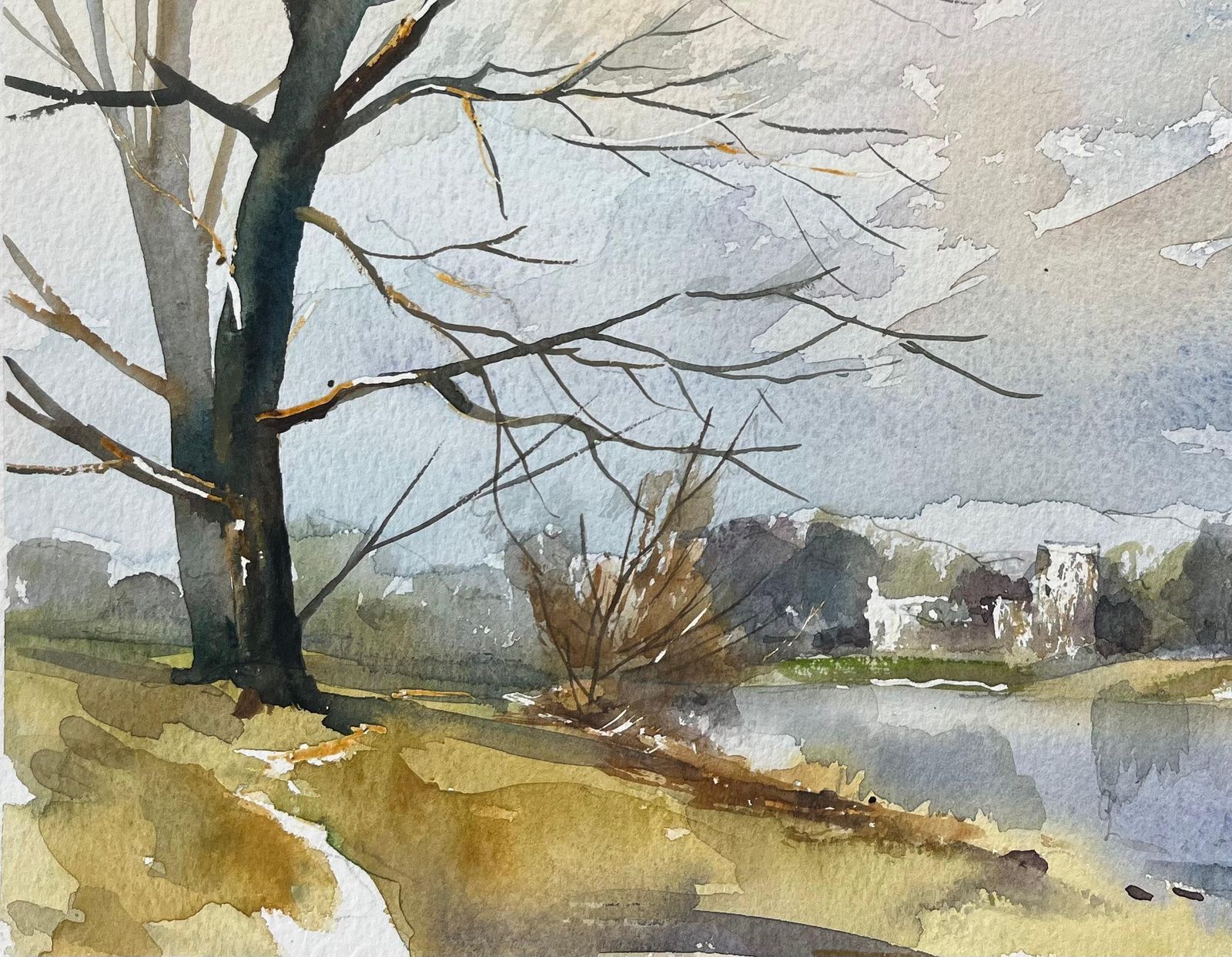 Anthony Avery British Watercolor Of Riverside Scene With Distant Church photo 525.0