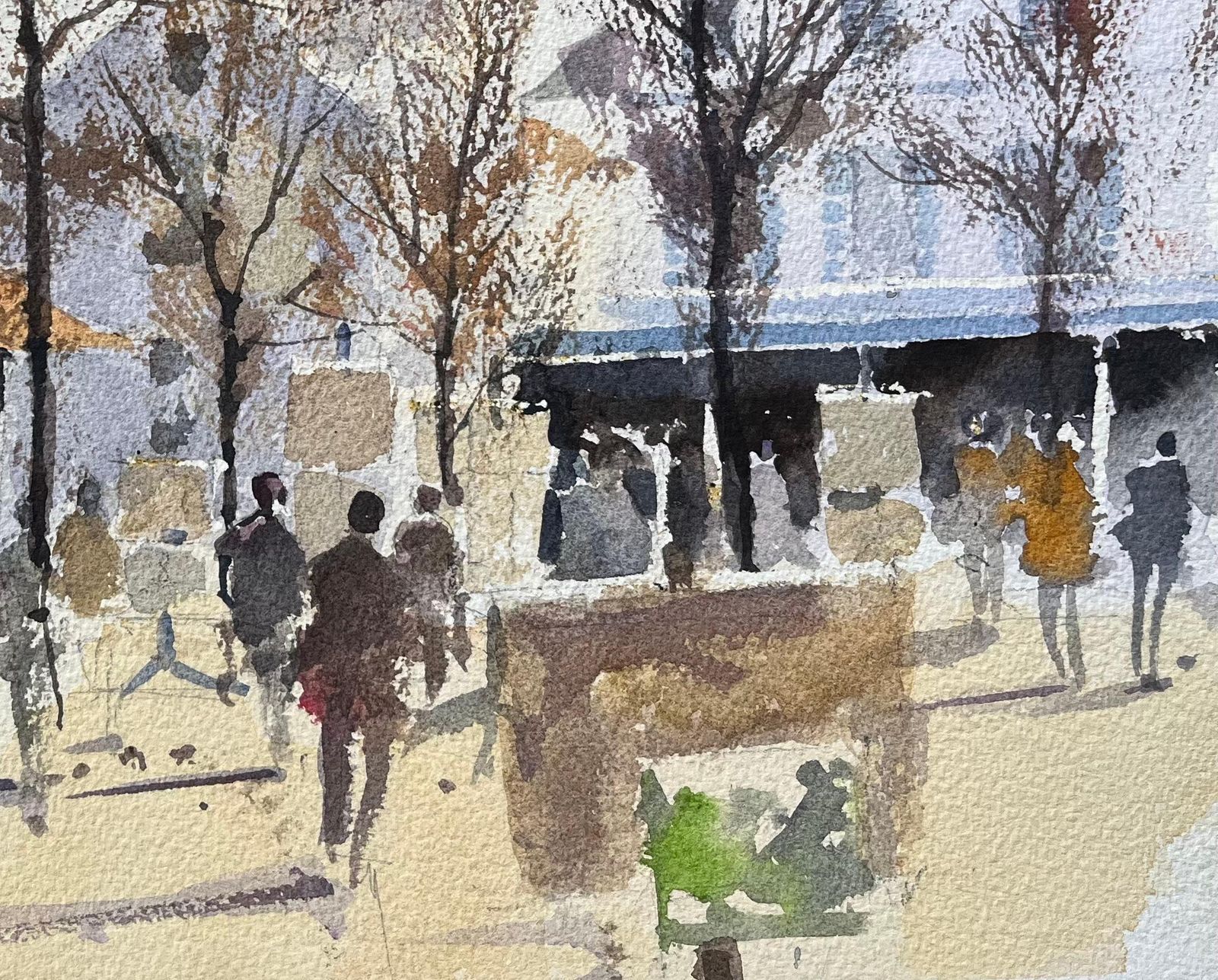 Anthony Avery British Watercolor Of A Bustling Montmartre Street Scene With Sacré Cœur photo for sale