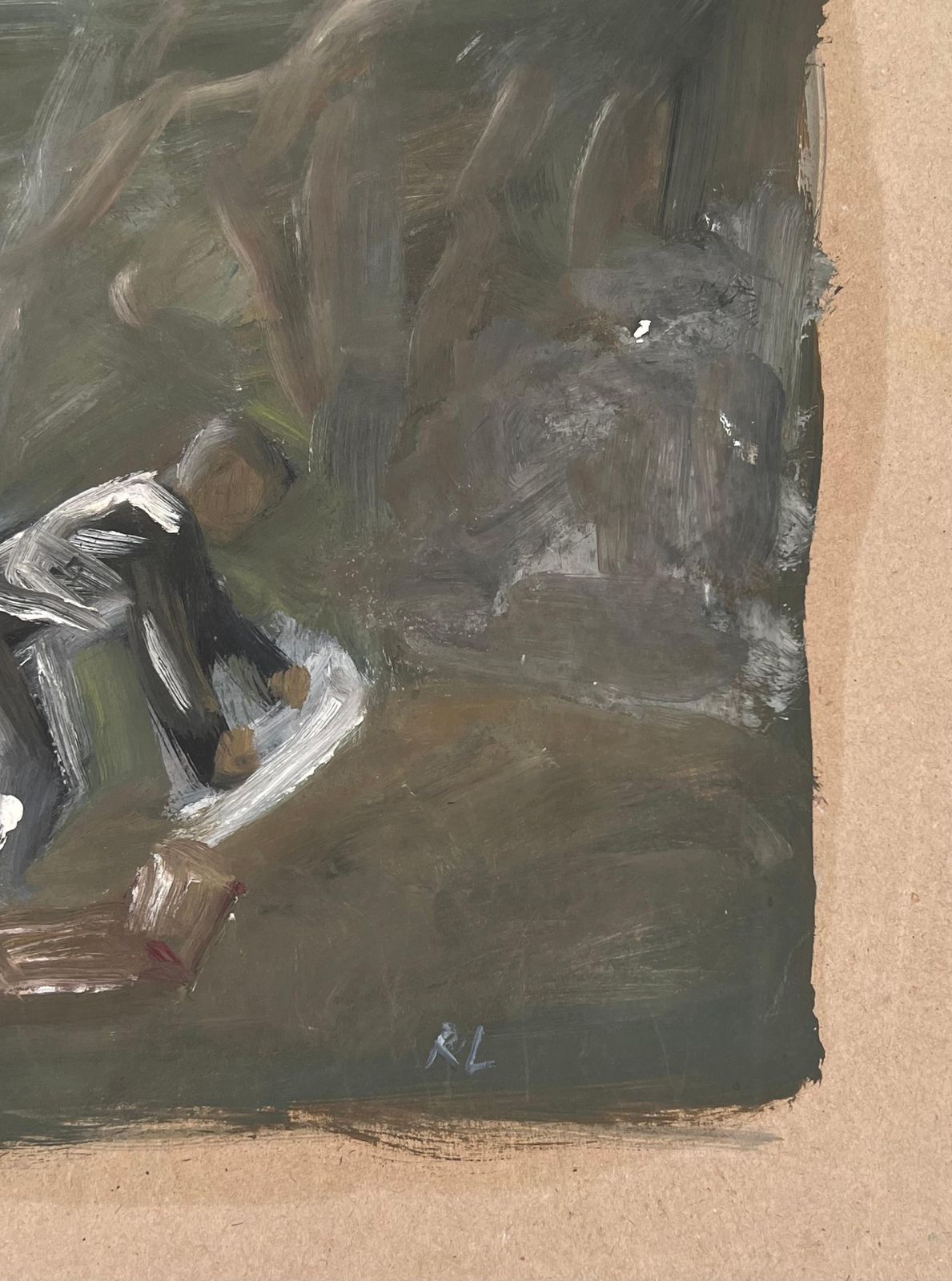 Robert Ladou Figure In The Woods Laying Down His Picnic Blanket Original French Artwork 20th Century photo Art