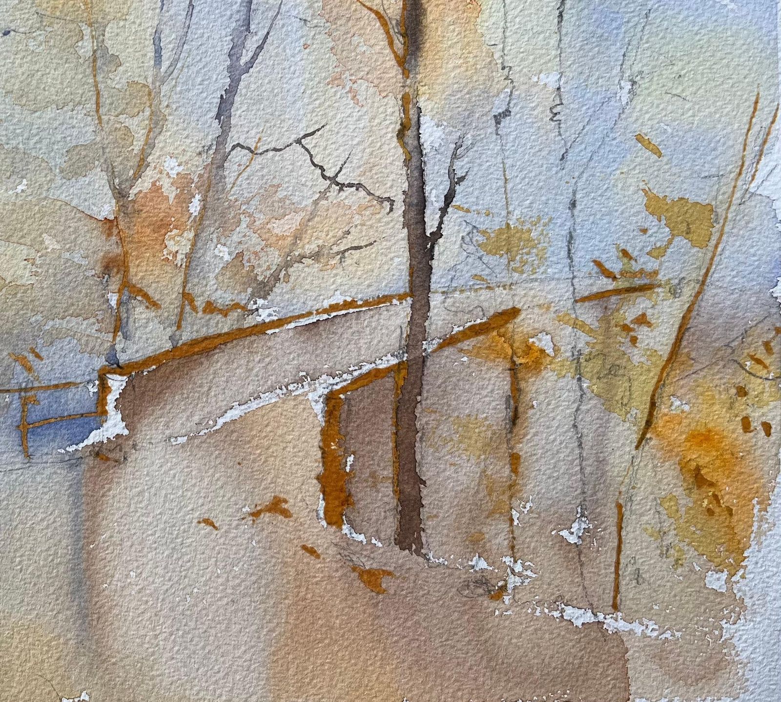 Anthony Avery British Watercolor Of A Woodland Path Leading To A Bridge In Autumn photo for sale
