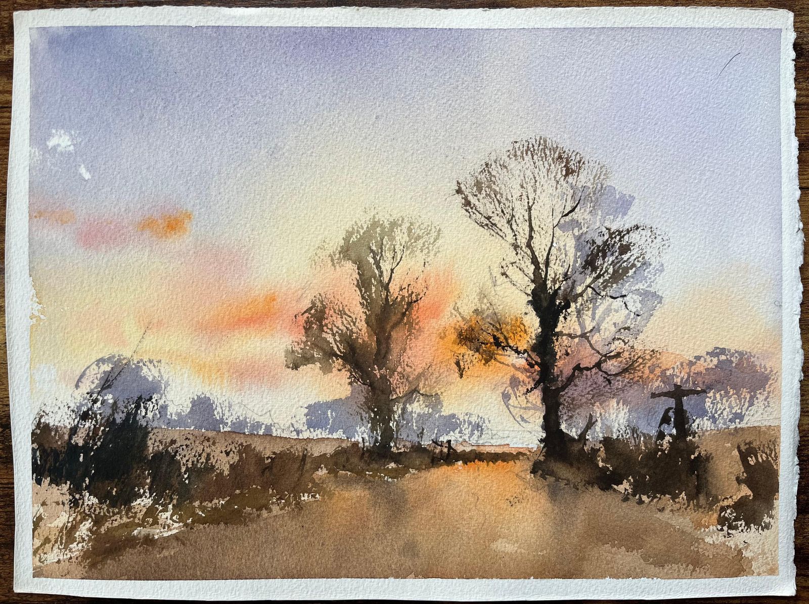 Anthony Avery British Watercolor Of Country Road At Sunset photo furniture