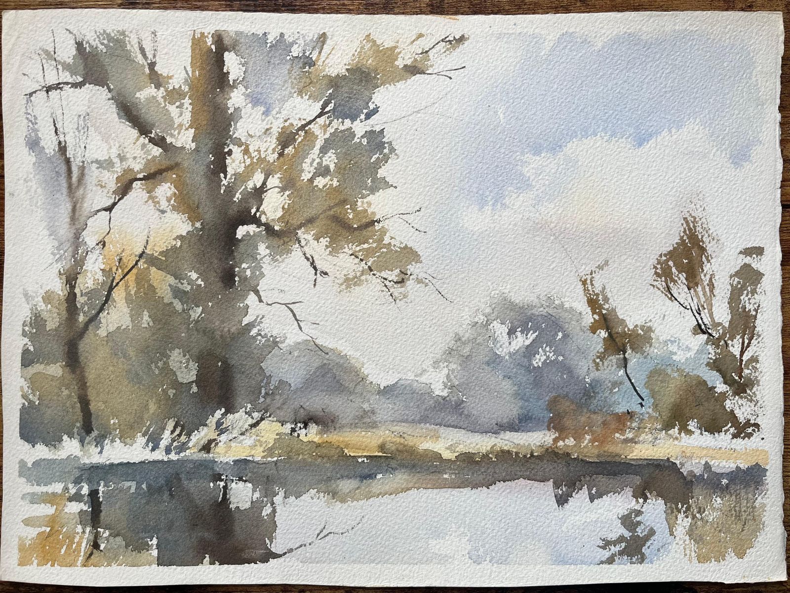 Anthony Avery British Impressionist Watercolor Of Trees And Reflection On Water photo furniture