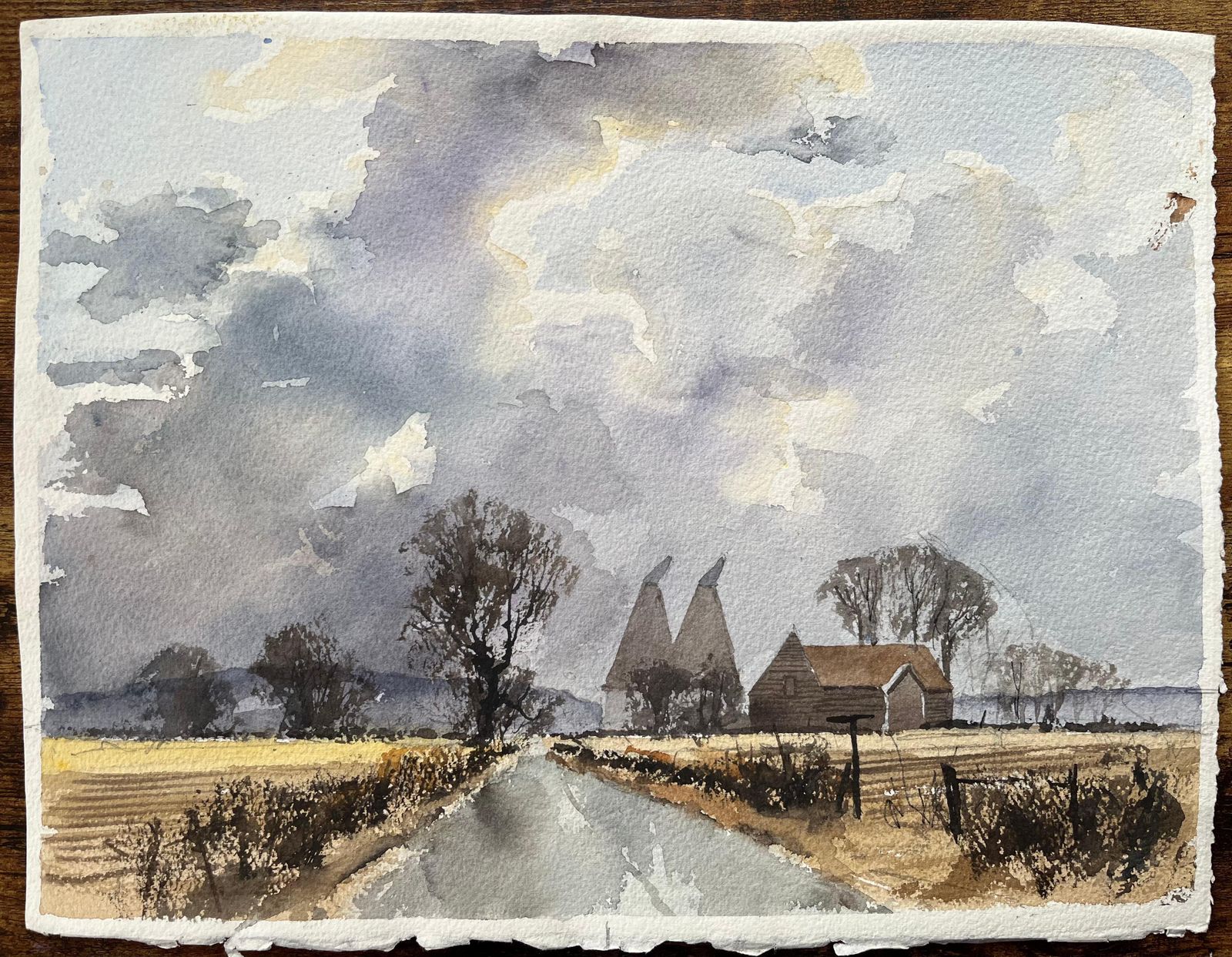 Anthony Avery British Impressionist Watercolor Of Country Road Leading To Farm Buildings photo furniture