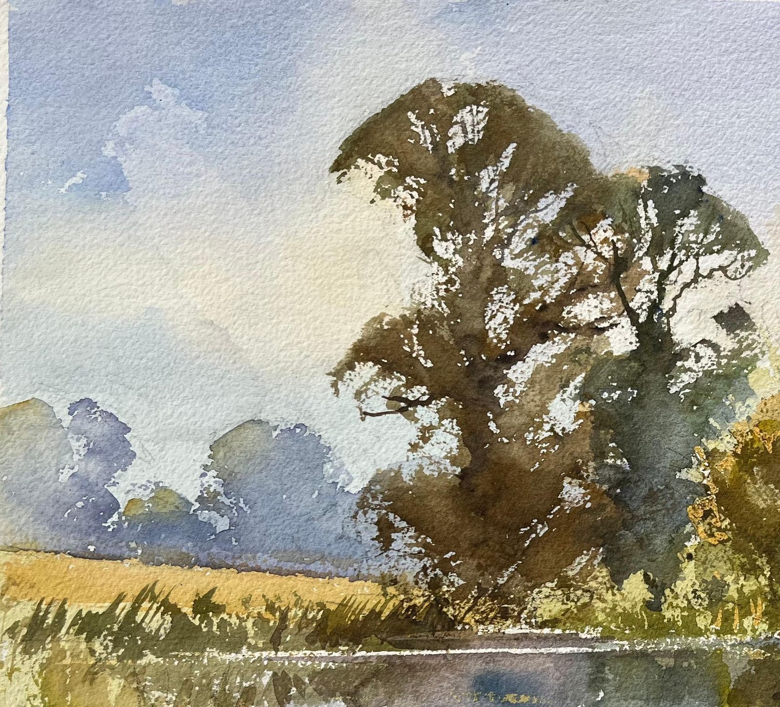 Anthony Avery British Watercolor Of Serene Landscape With Reflection And Boat photo 445.0
