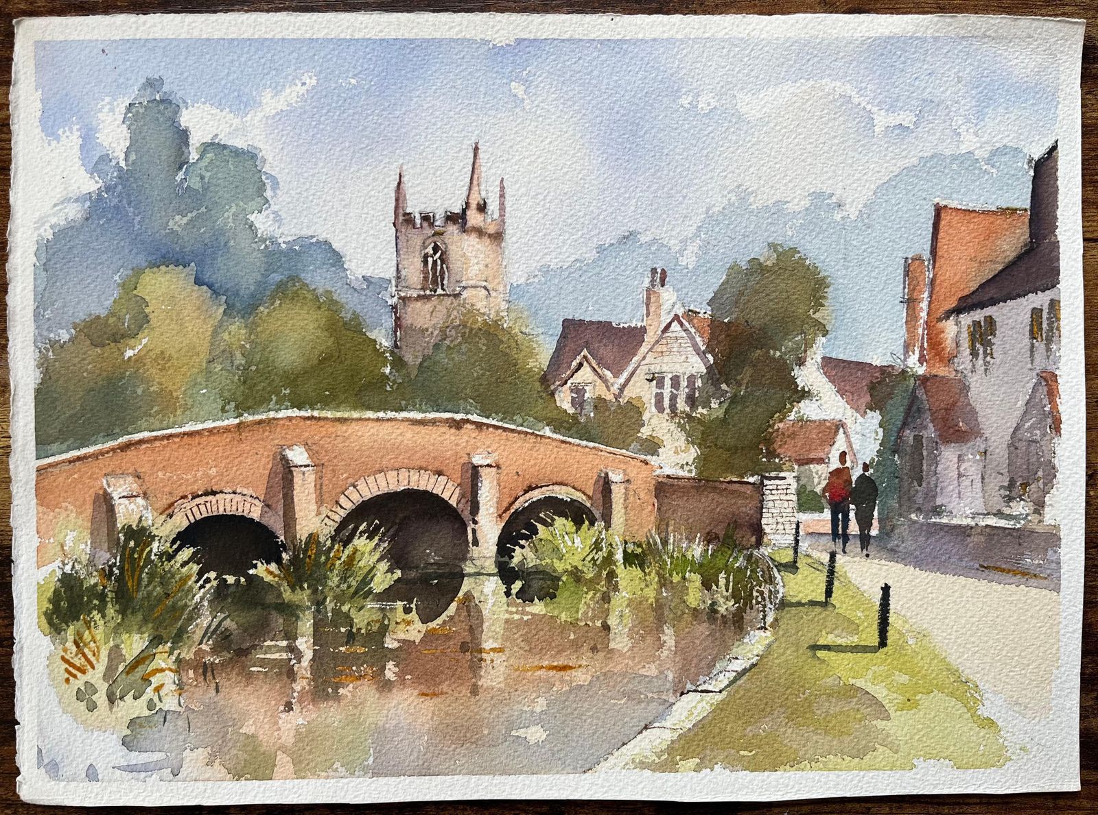 Anthony Avery British Watercolor Landscape With Church, Bridge, And Village Scene photo furniture