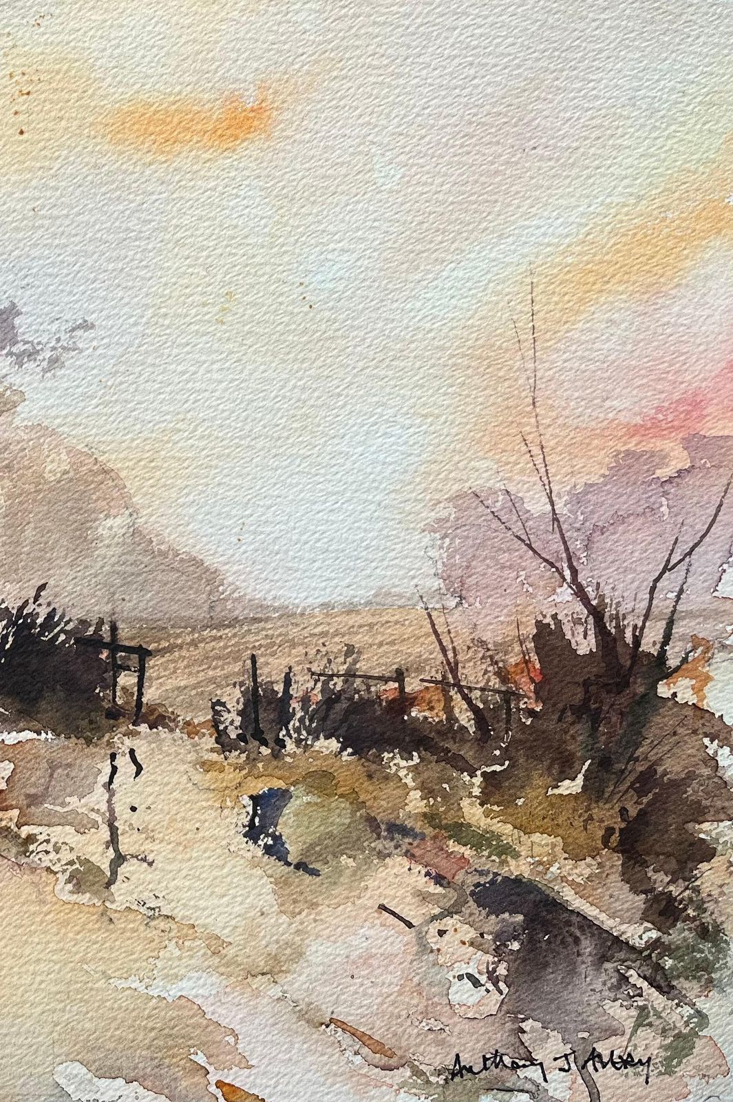 Anthony Avery British Impressionist Watercolor Of A Landscape Scene After The Storm photo for sale