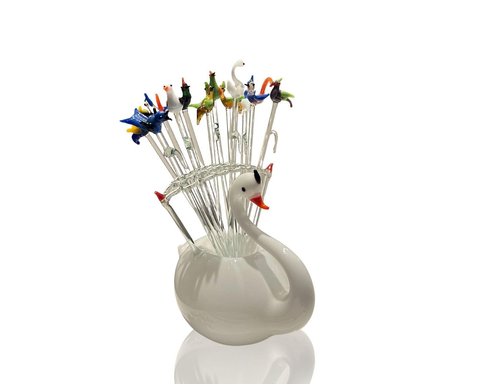 Lauscha Zwanen Cocktailprikkers | 12 Stuks | Duits Lampwork Glas