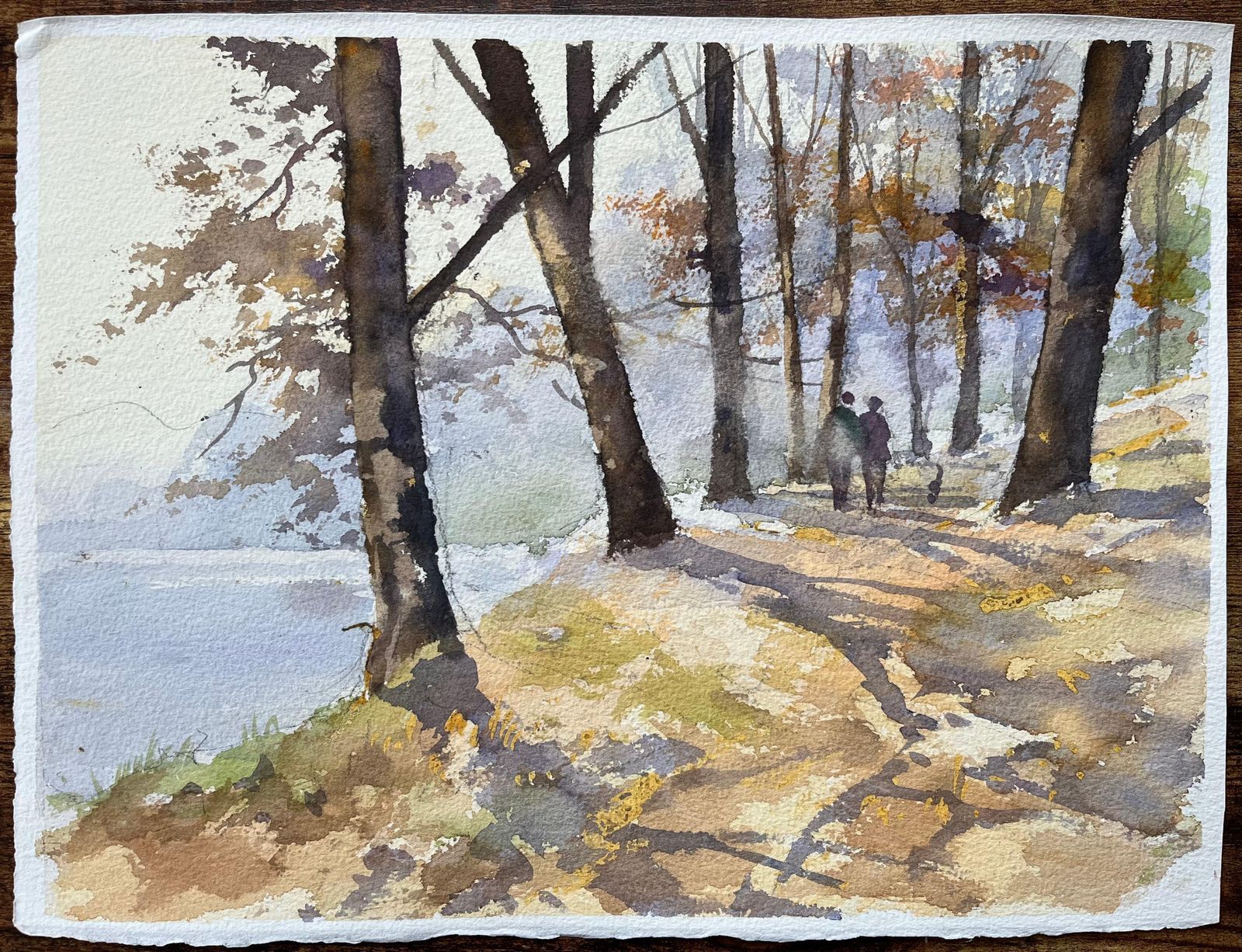 Anthony Avery British Impressionist Watercolor Of Woodland Path With Figures And Dog photo furniture