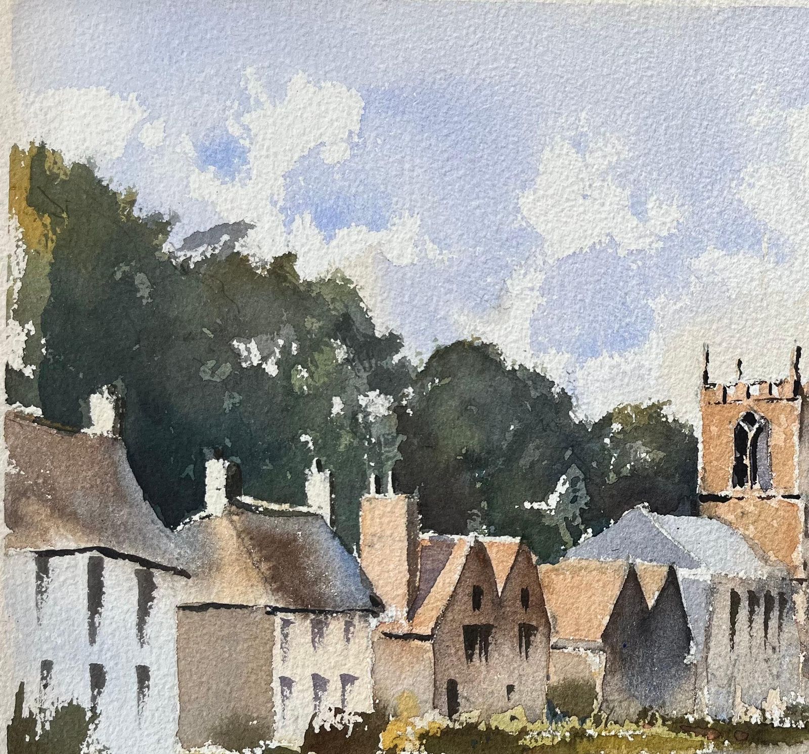 Anthony Avery British Watercolor Of A Quaint Village Scene With Church photo vinterior