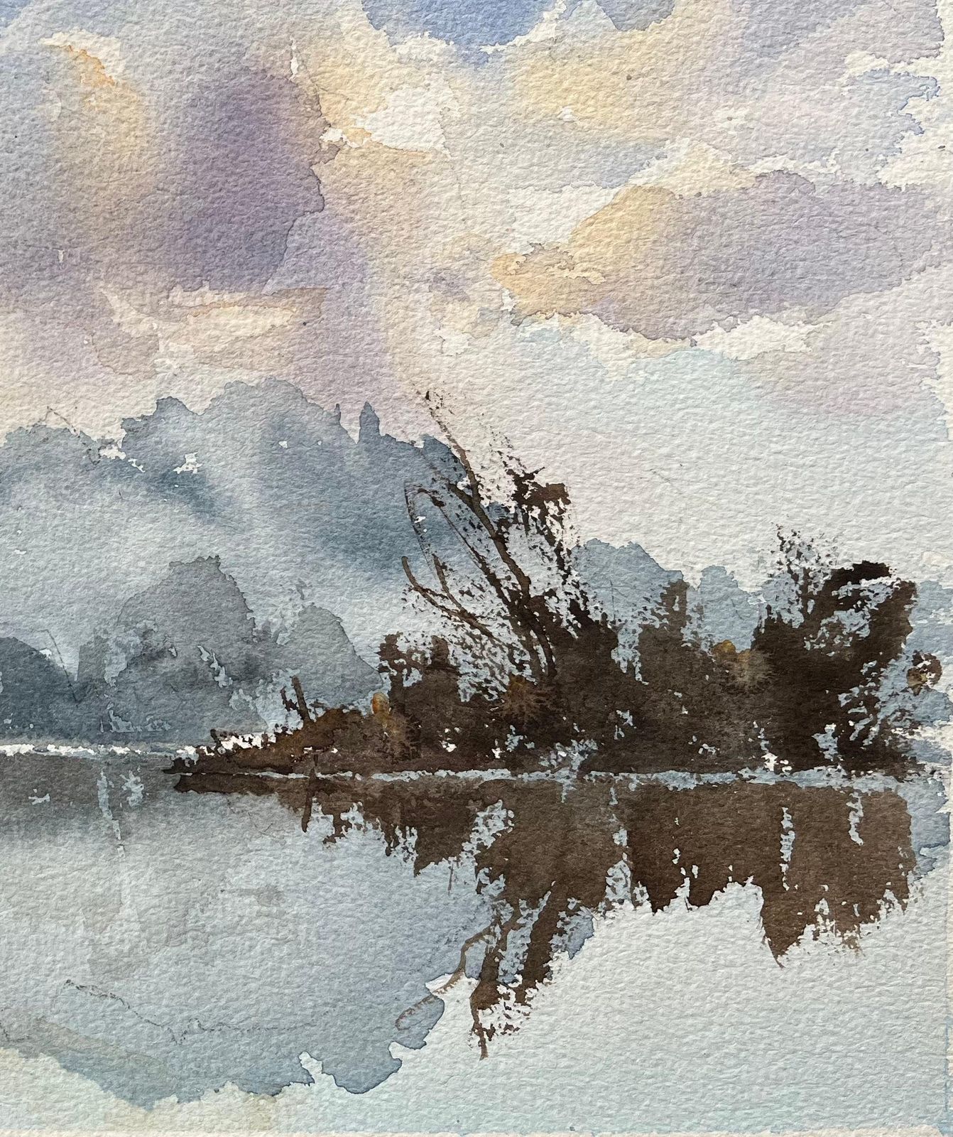 Anthony Avery British Original Watercolor Of A Misty River Landscape With Reflections photo vinterior