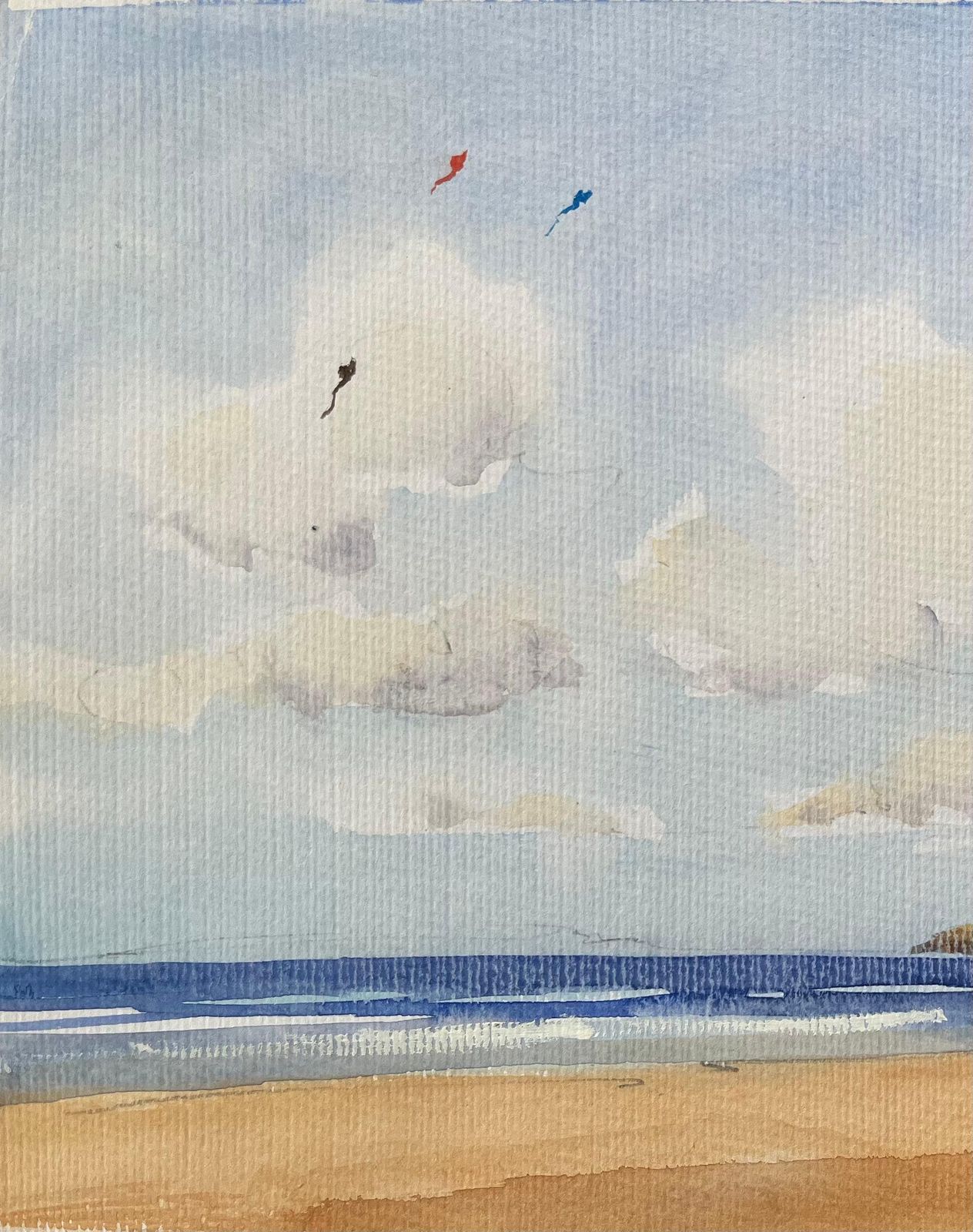 Anthony Avery British Original Watercolor Of A Beach Scene With Kite Flyers photo 455.0
