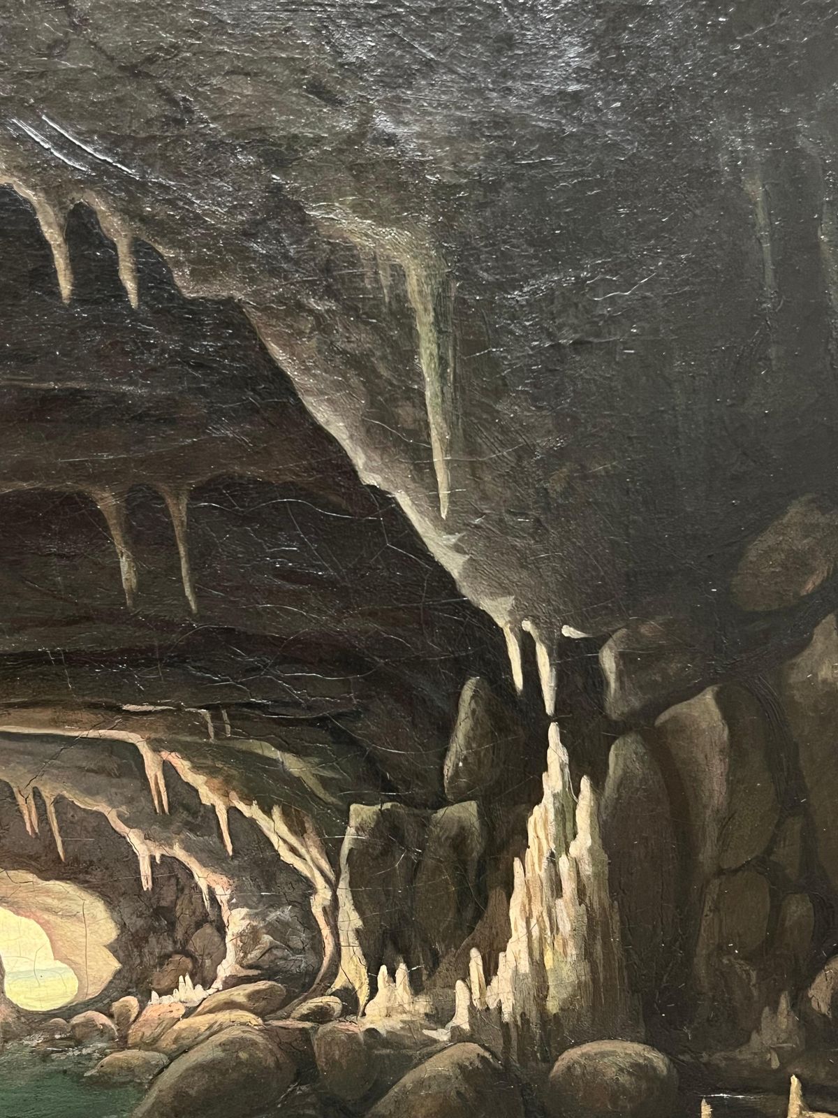 Italian 1800's Early 19th Century Italian Painting Boat Expedition Grotto Coastal Cave photo Art