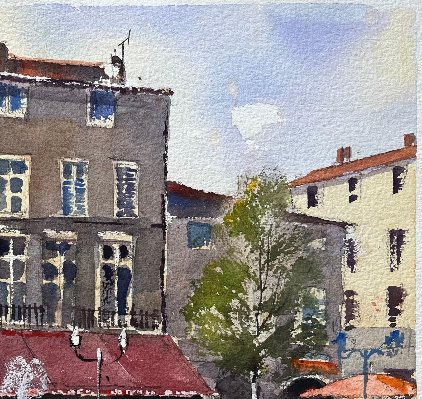Anthony Avery British Impressionist Watercolor Of A Town Square With Fountain And Cafes photo Art