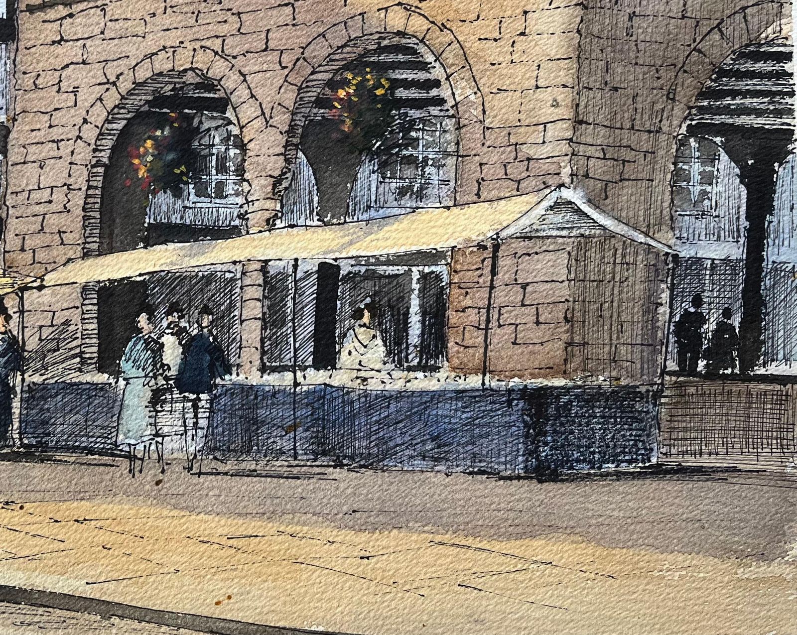 Anthony Avery British Watercolor Market Scene With Historic Building Facade photo 495.0